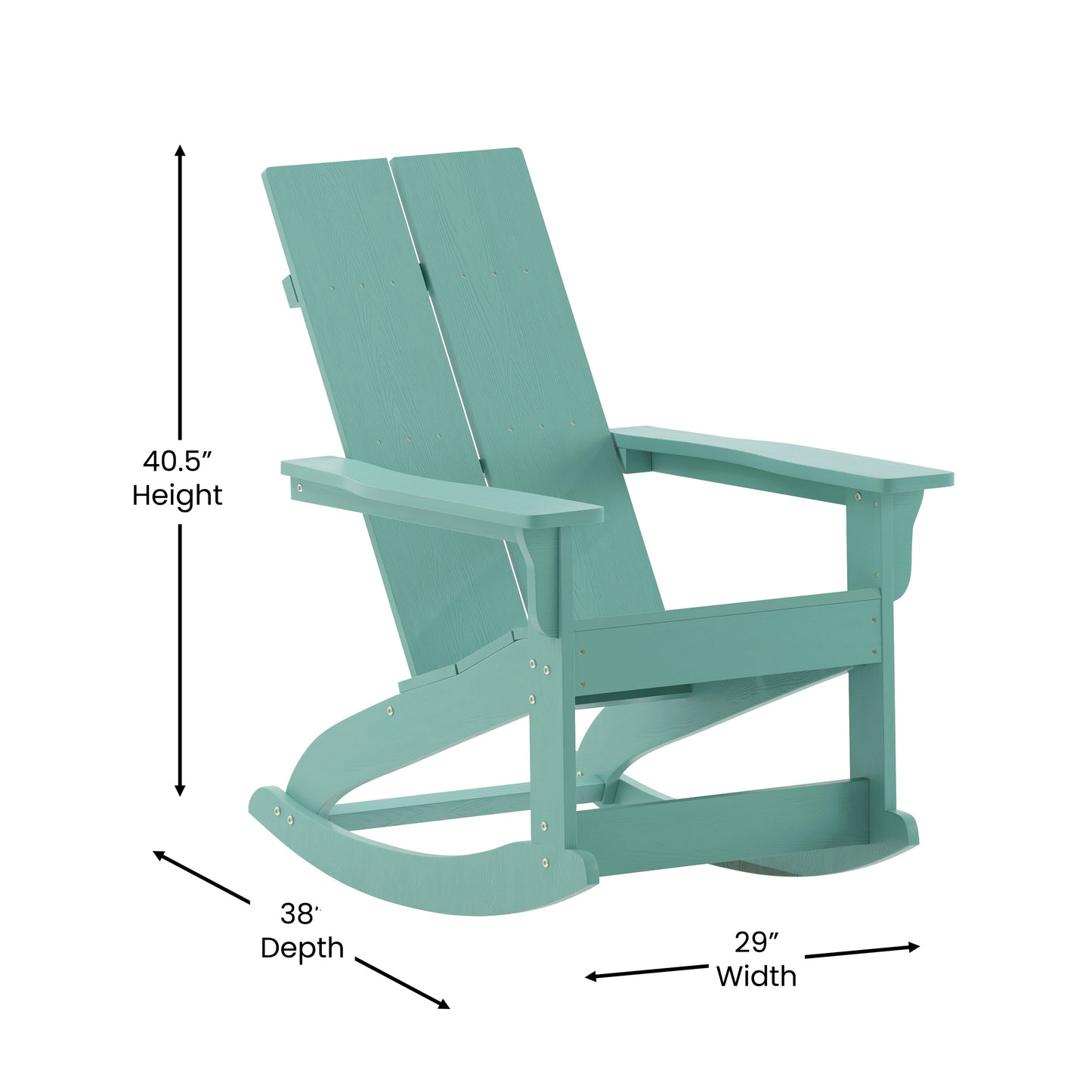 Finn Modern Commercial Grade Poly Resin Wood Adirondack Rocking Chair - All Weather Sea Foam Polystyrene - Dual Slat Back - Stainless Steel Hardware Sea Foam JJ-C14709-SFM-GG