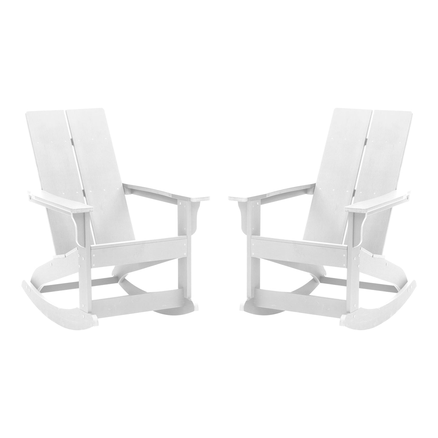 Finn Modern Commercial Grade All-Weather 2-Slat Poly Resin Rocking Adirondack Chair with Rust Resistant Stainless Steel Hardware in White - Set of2 White