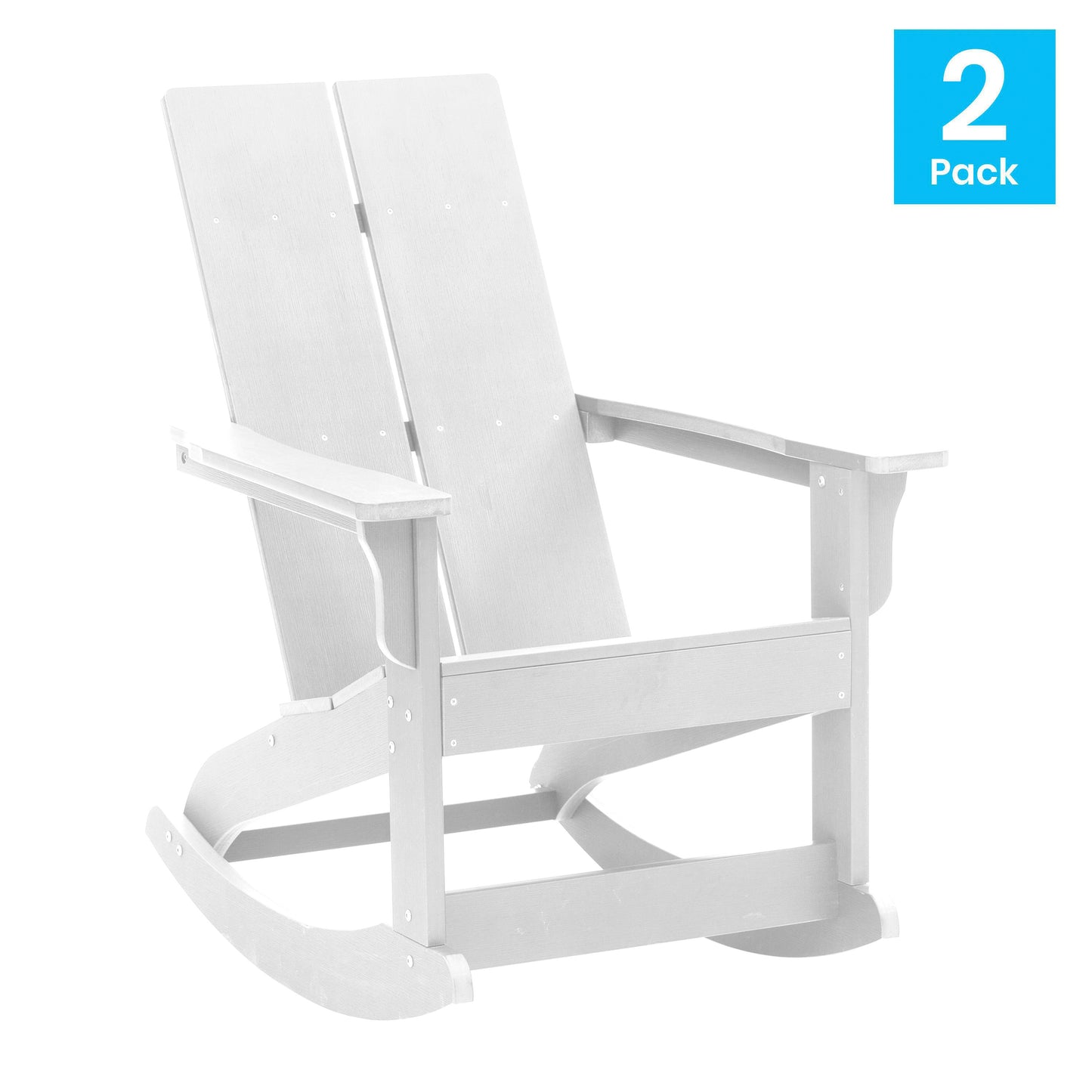 Finn Modern Commercial Grade All-Weather 2-Slat Poly Resin Rocking Adirondack Chair with Rust Resistant Stainless Steel Hardware in White - Set of2 White