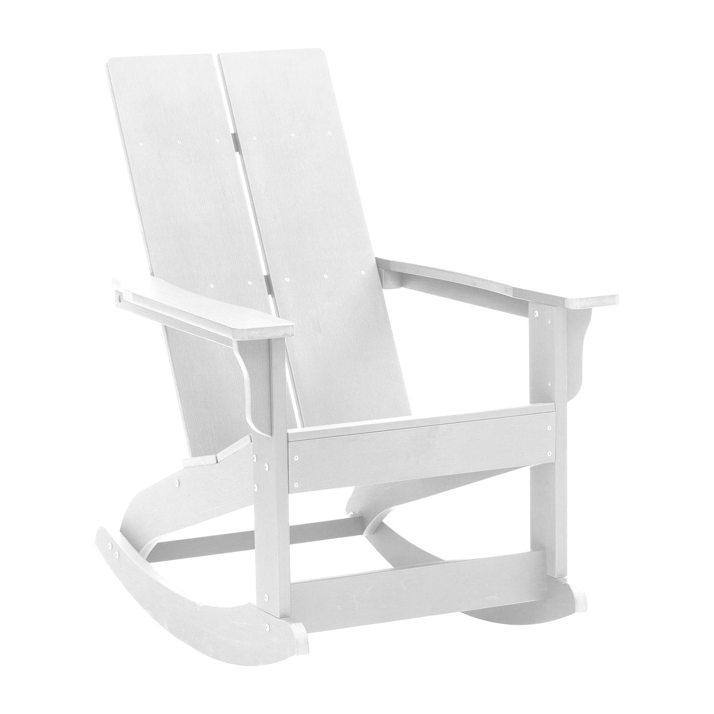 Finn Modern Commercial Grade All-Weather 2-Slat Poly Resin Wood Rocking Adirondack Chair with Rust Resistant Stainless Steel Hardware in White White JJ-C14709-WH-GG