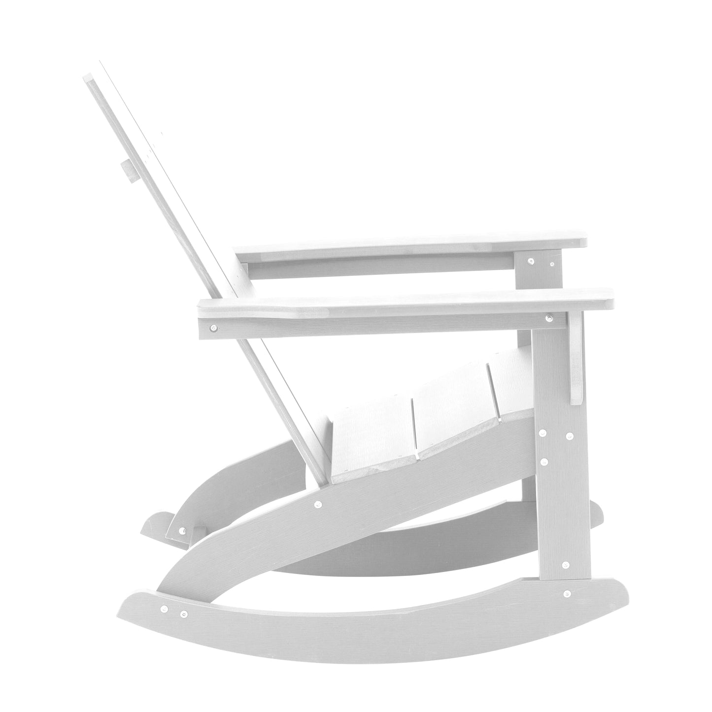 Finn Modern Commercial Grade All-Weather 2-Slat Poly Resin Wood Rocking Adirondack Chair with Rust Resistant Stainless Steel Hardware in White White JJ-C14709-WH-GG