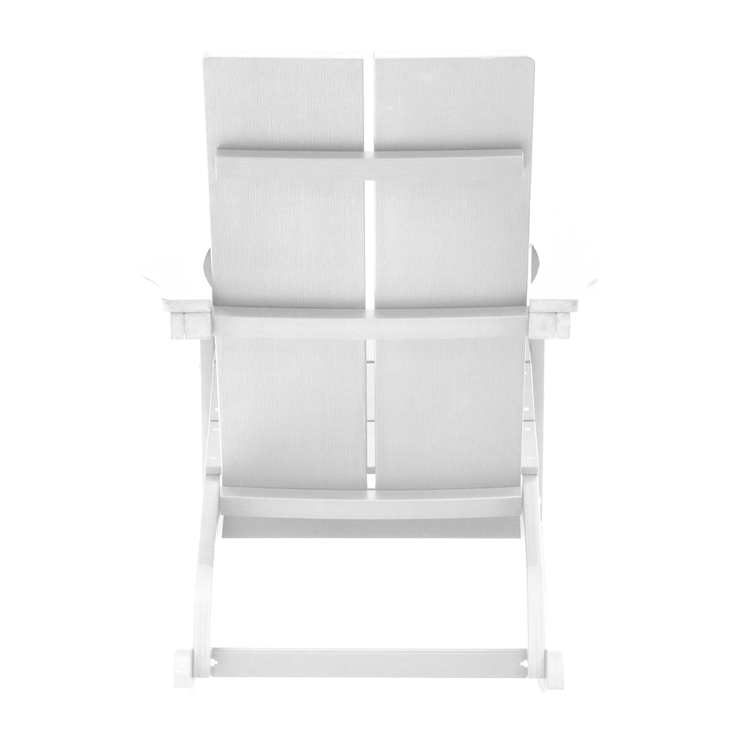 Finn Modern Commercial Grade All-Weather 2-Slat Poly Resin Wood Rocking Adirondack Chair with Rust Resistant Stainless Steel Hardware in White White JJ-C14709-WH-GG