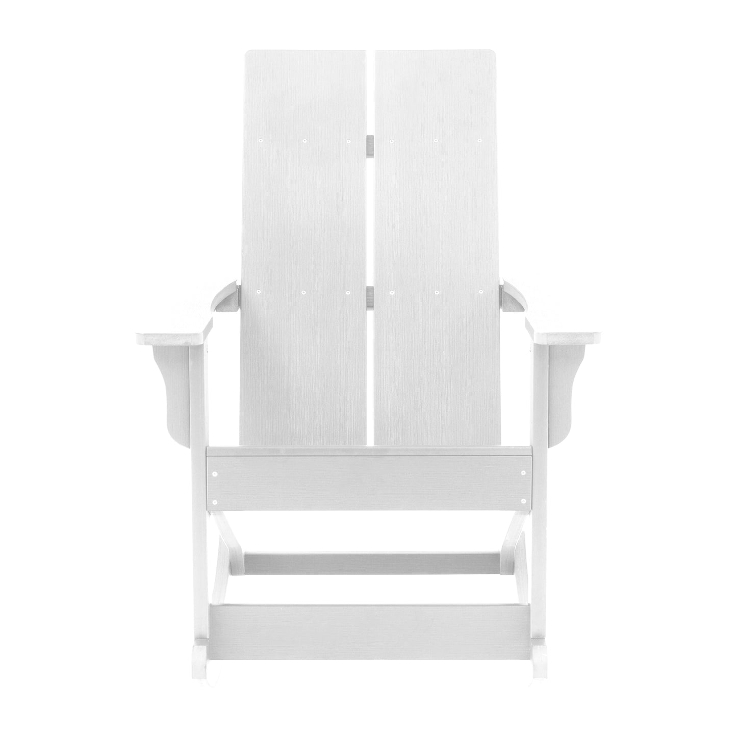 Finn Modern Commercial Grade All-Weather 2-Slat Poly Resin Wood Rocking Adirondack Chair with Rust Resistant Stainless Steel Hardware in White White JJ-C14709-WH-GG