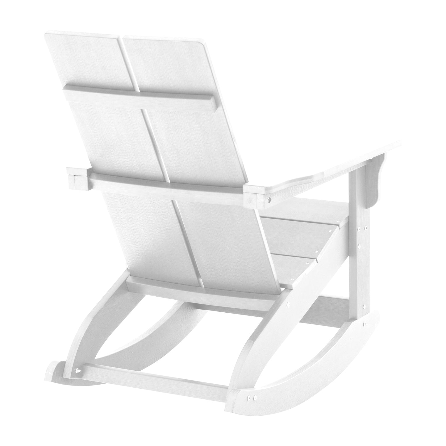 Finn Modern Commercial Grade All-Weather 2-Slat Poly Resin Wood Rocking Adirondack Chair with Rust Resistant Stainless Steel Hardware in White White JJ-C14709-WH-GG