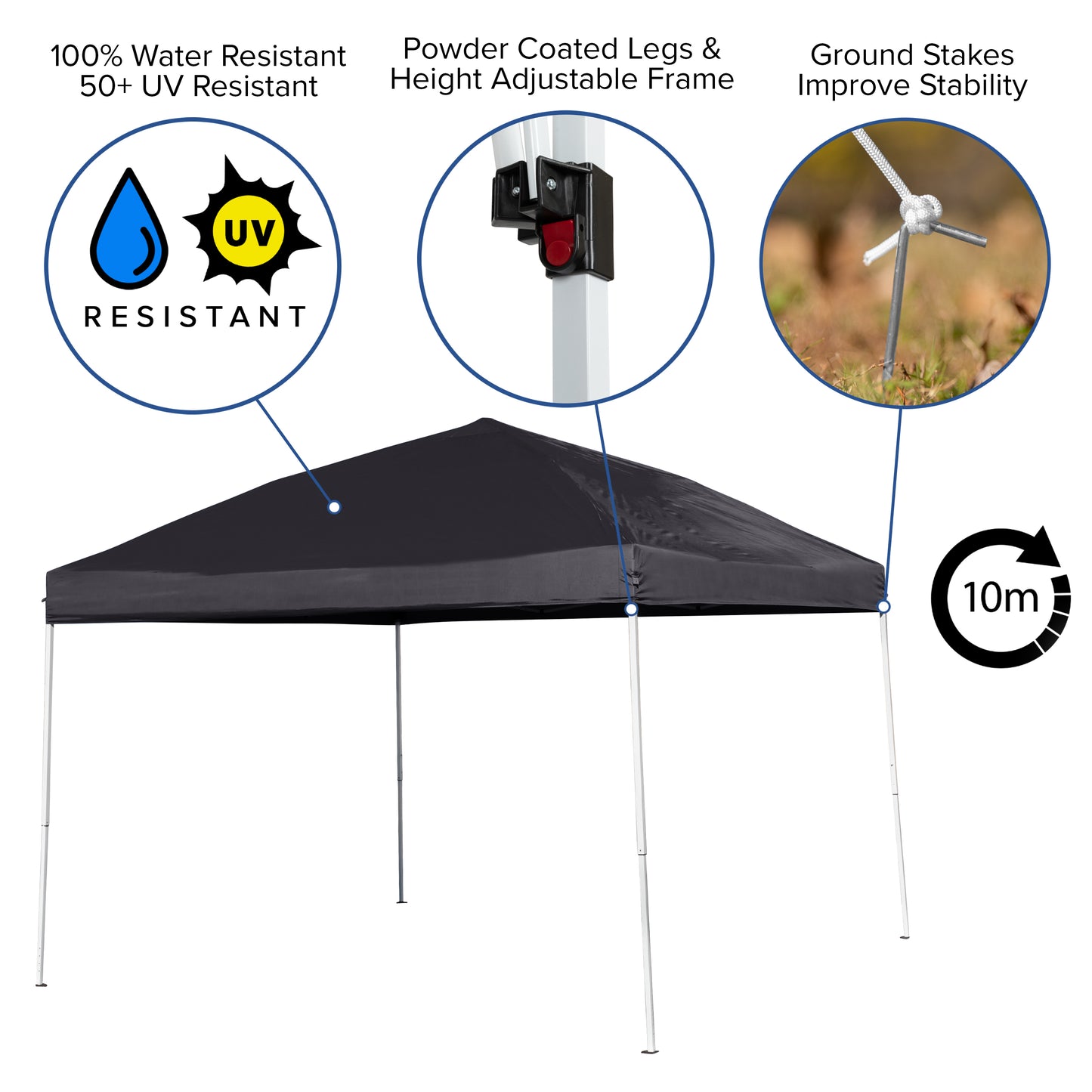Harris 10'x10' Black Outdoor Pop Up Event Slanted Leg Canopy Tent with Carry Bag Black