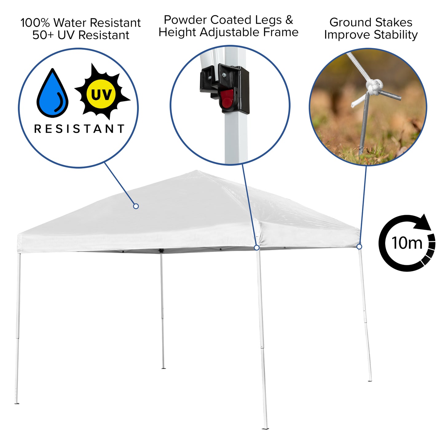 Harris 10'x10' White Outdoor Pop Up Event Slanted Leg Canopy Tent with Carry Bag White JJ-GZ1010-WH-GG