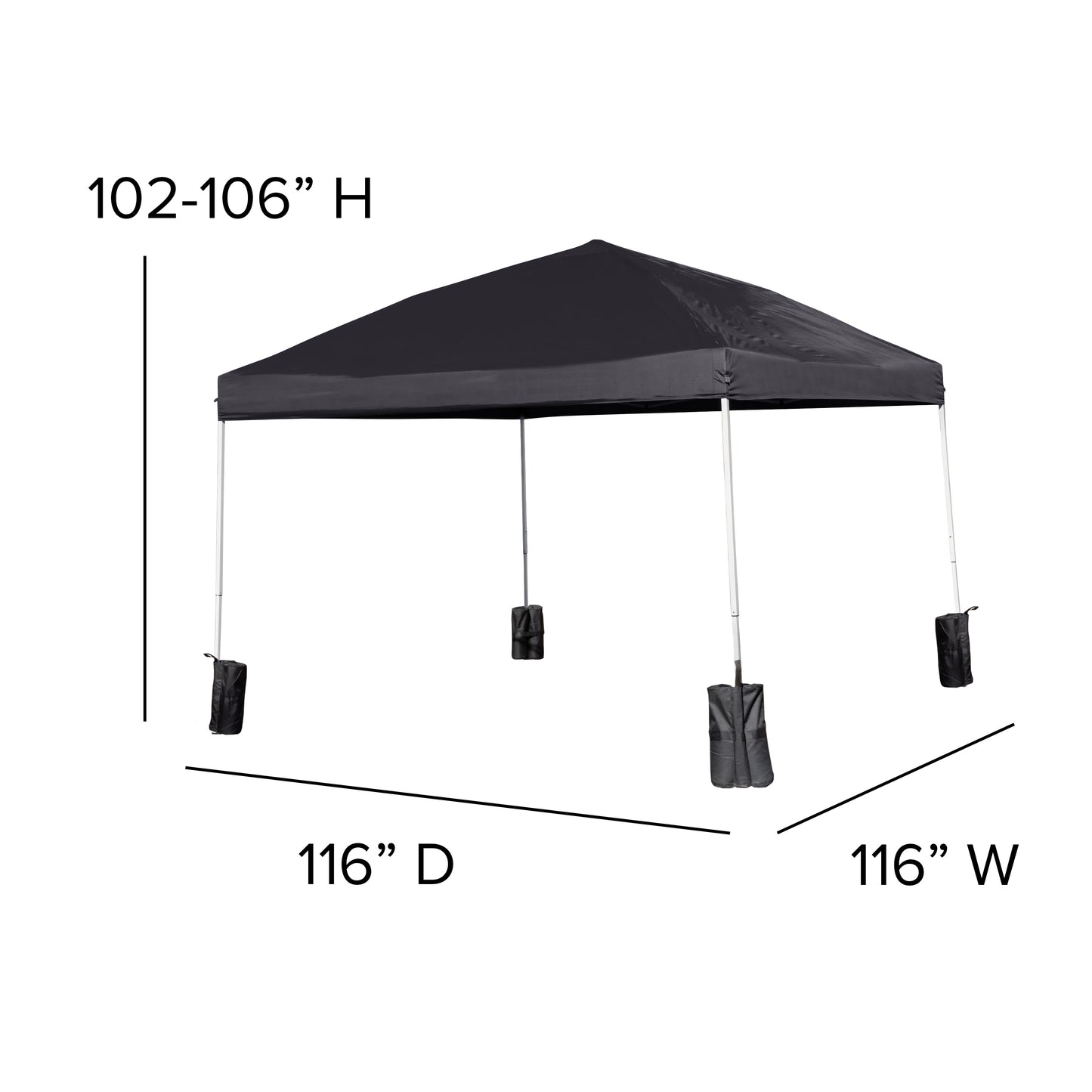 Harris 10'x10' Black Pop Up Event Straight Leg Canopy Tent with Sandbags and Wheeled Case Black