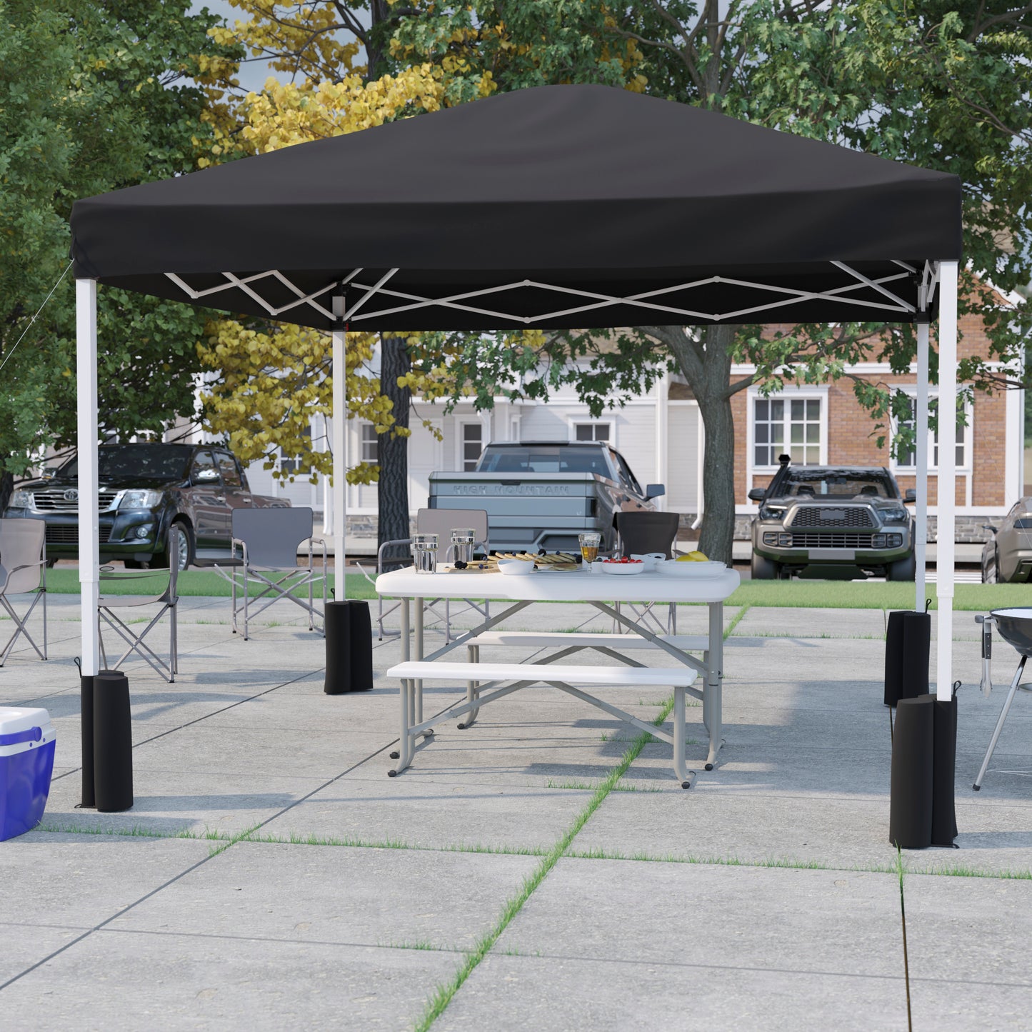 Harris 10'x10' Black Pop Up Event Straight Leg Canopy Tent with Sandbags and Wheeled Case Black