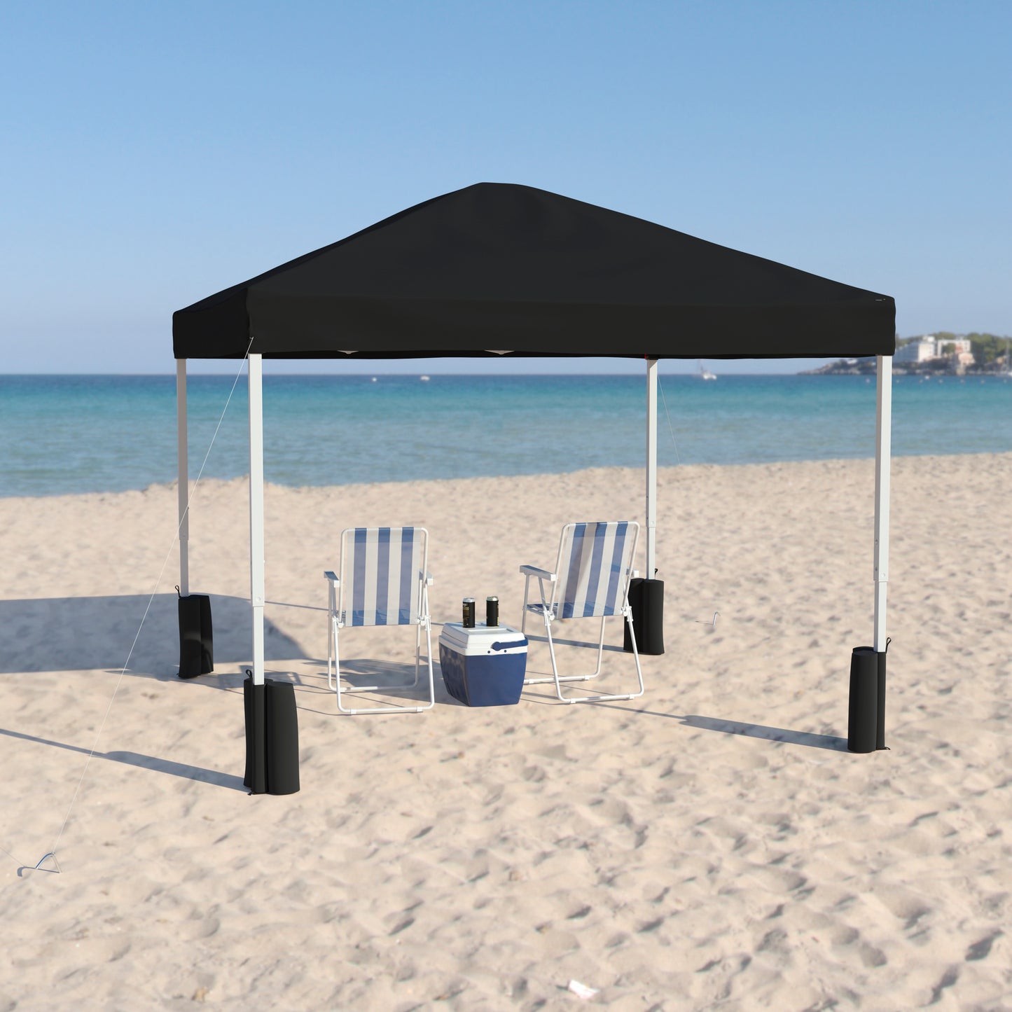 Harris 10'x10' Black Pop Up Event Straight Leg Canopy Tent with Sandbags and Wheeled Case Black