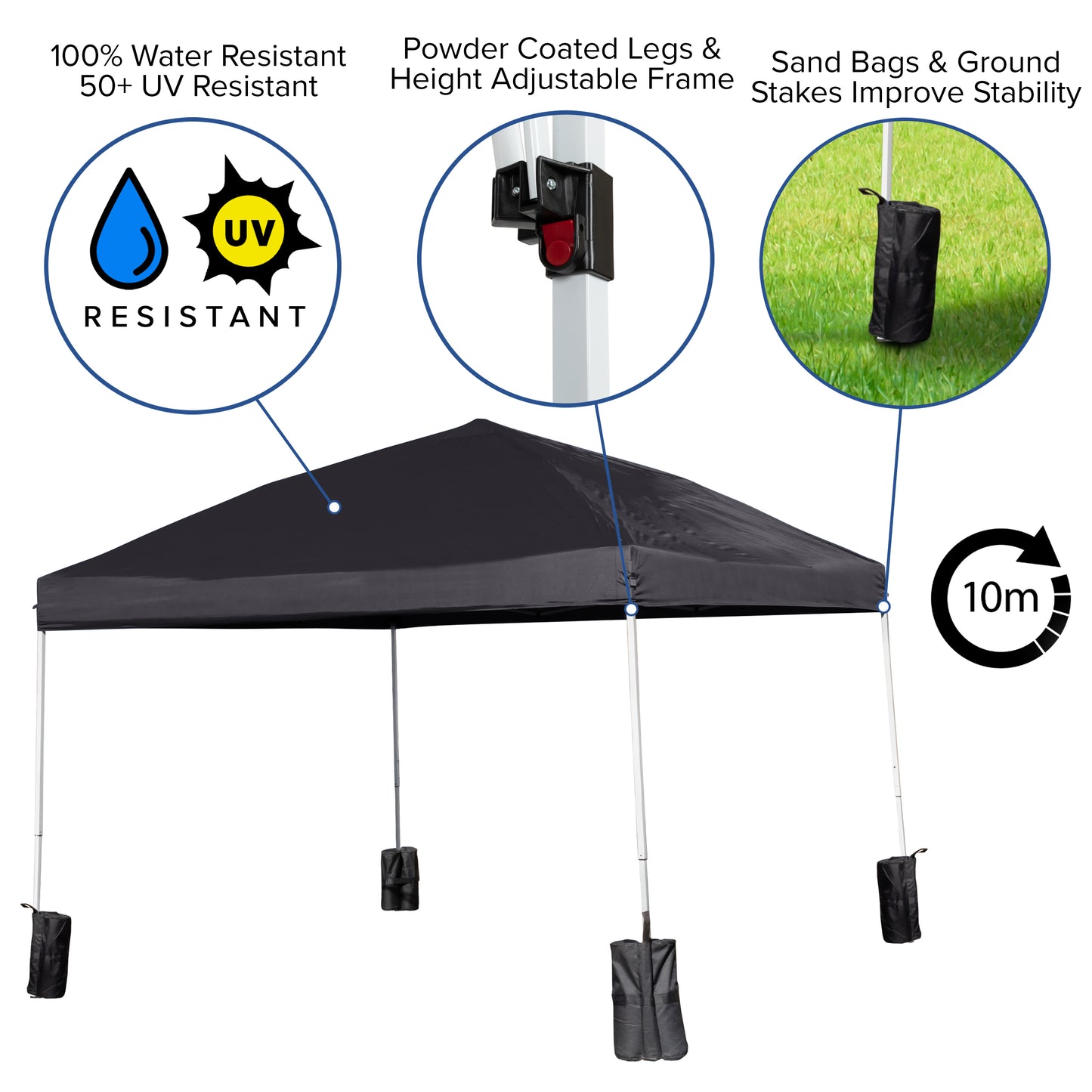 Harris 10'x10' Black Pop Up Event Straight Leg Canopy Tent with Sandbags and Wheeled Case Black