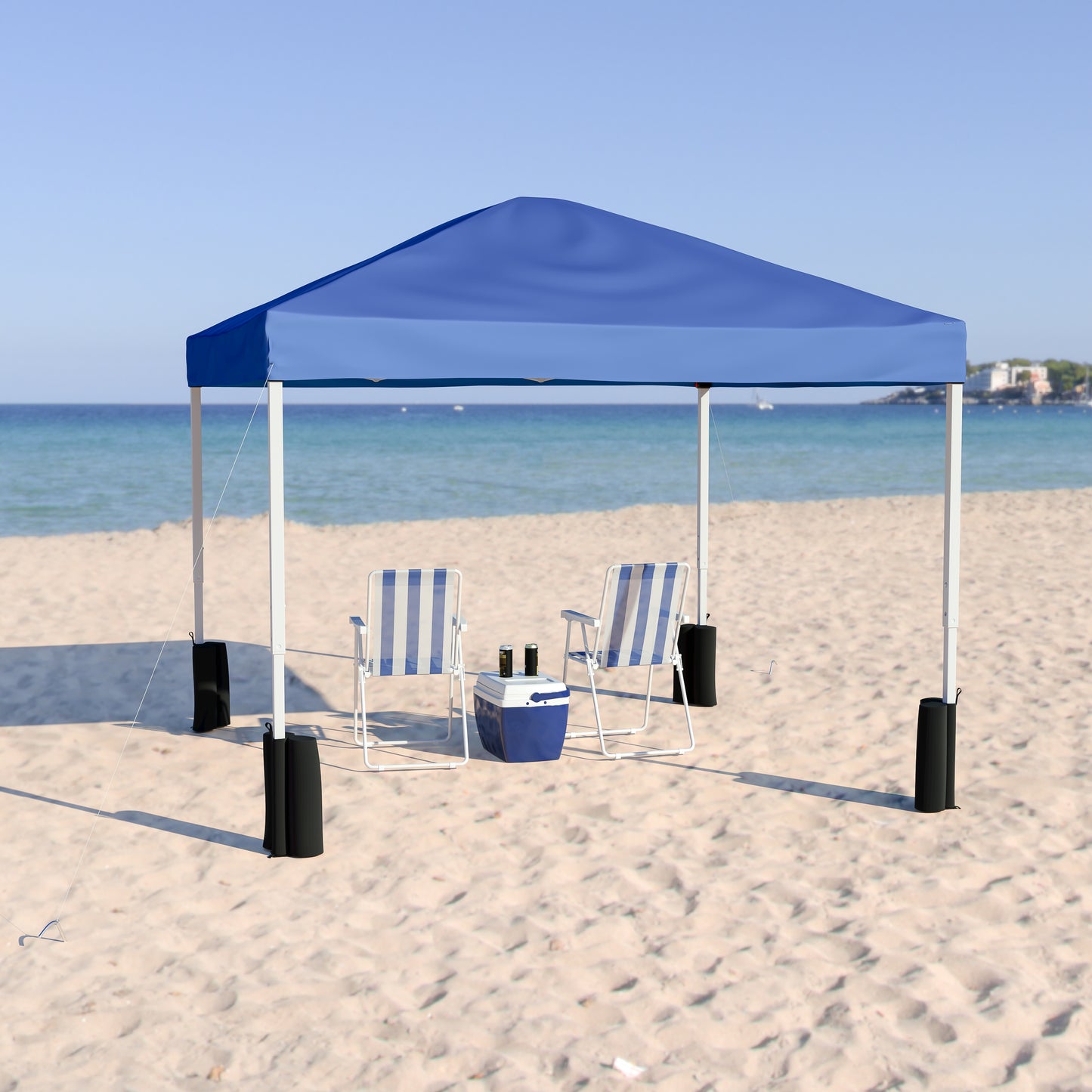 Harris 10'x10' Blue Pop Up Event Straight Leg Canopy Tent with Sandbags and Wheeled Case Blue JJ-GZ1010PKG-BL-GG