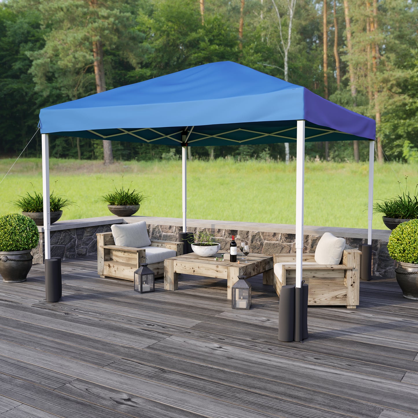 Harris 10'x10' Blue Pop Up Event Straight Leg Canopy Tent with Sandbags and Wheeled Case Blue JJ-GZ1010PKG-BL-GG