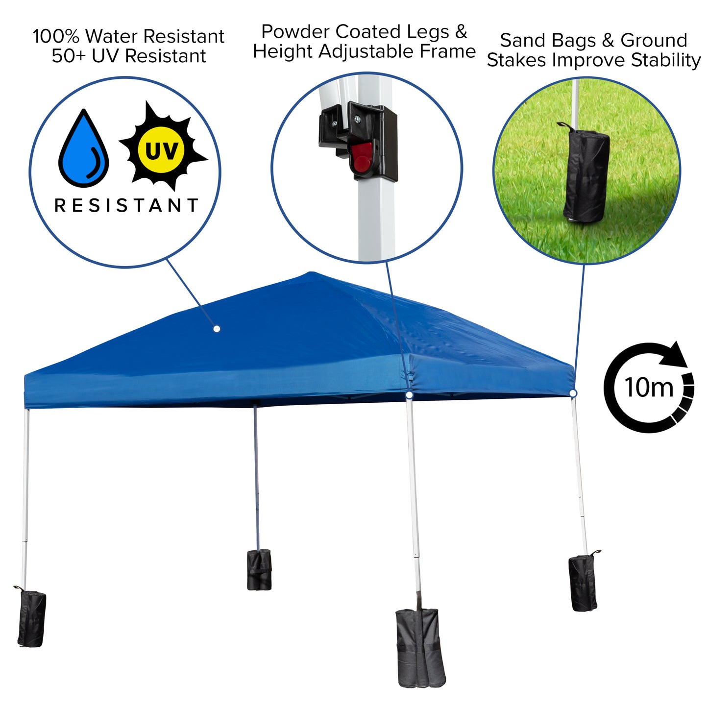 Harris 10'x10' Blue Pop Up Event Straight Leg Canopy Tent with Sandbags and Wheeled Case Blue JJ-GZ1010PKG-BL-GG