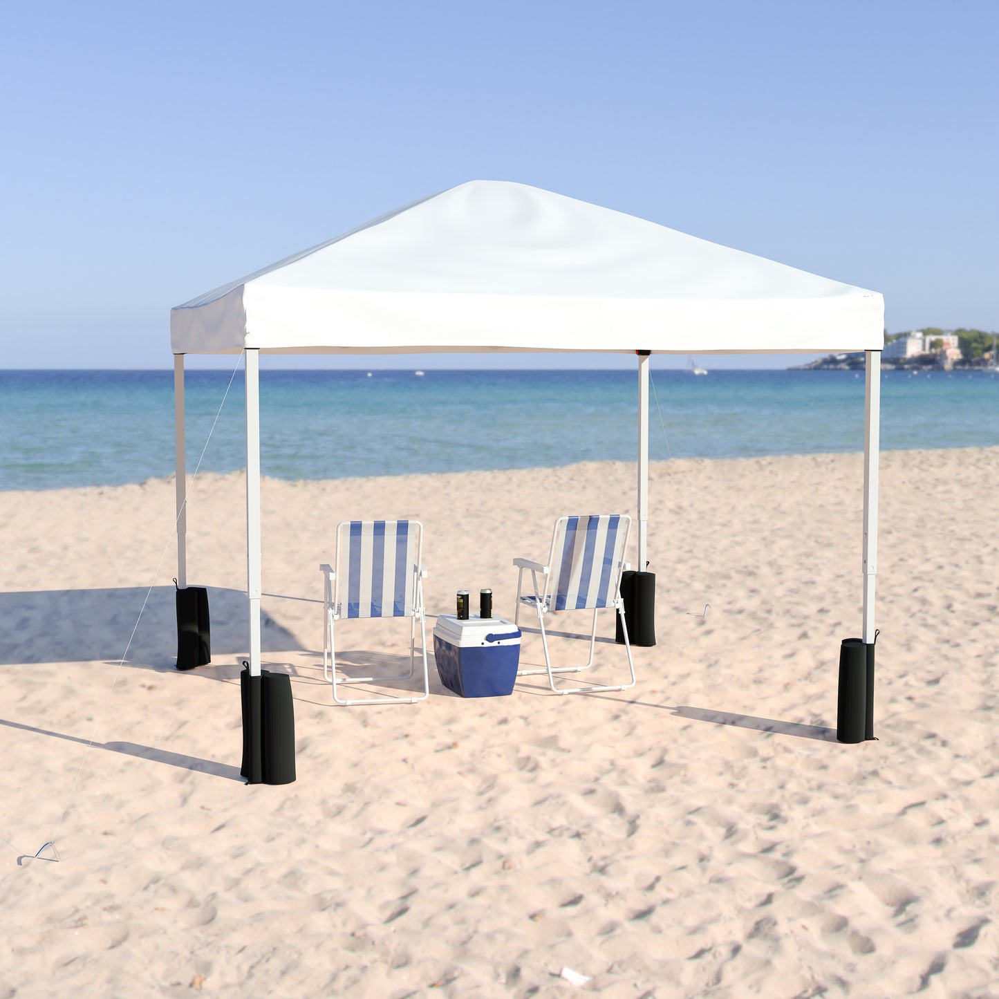 Harris 10'x10' White Pop Up Event Straight Leg Canopy Tent with Sandbags and Wheeled Case White
