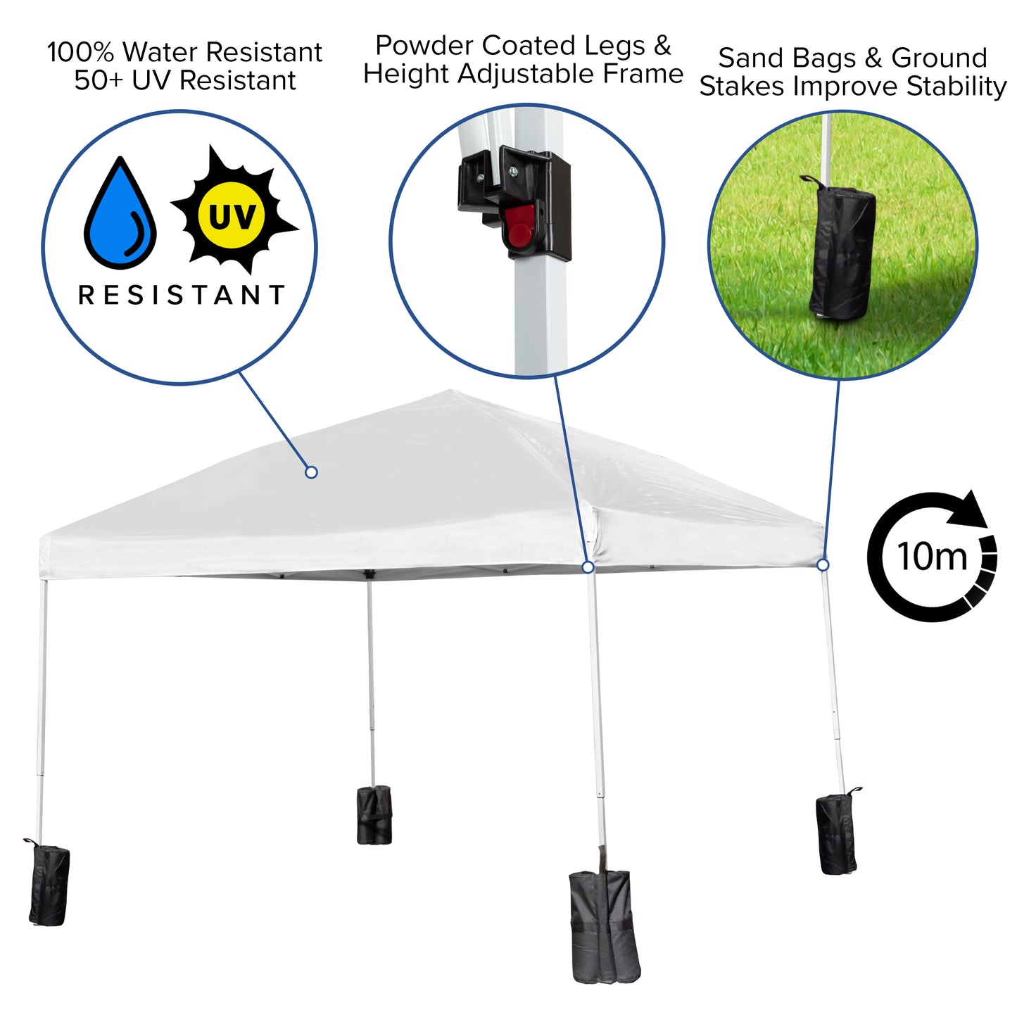 Harris 10'x10' White Pop Up Event Straight Leg Canopy Tent with Sandbags and Wheeled Case White