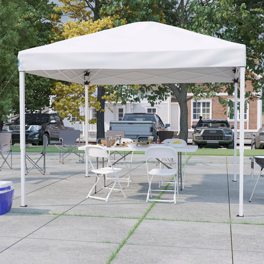 Otis Portable Tailgate/Event Tent Set - 10'x10' White Pop Up Canopy Tent, 6-Foot Bi-Fold Table, Set of 4 White Folding Chairs White