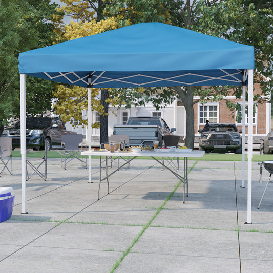 Otis 10'x10' Blue Pop Up Event Canopy Tent with Carry Bag and 6-Foot Bi-Fold Folding Table with Carrying Handle - Tailgate Tent Set Blue