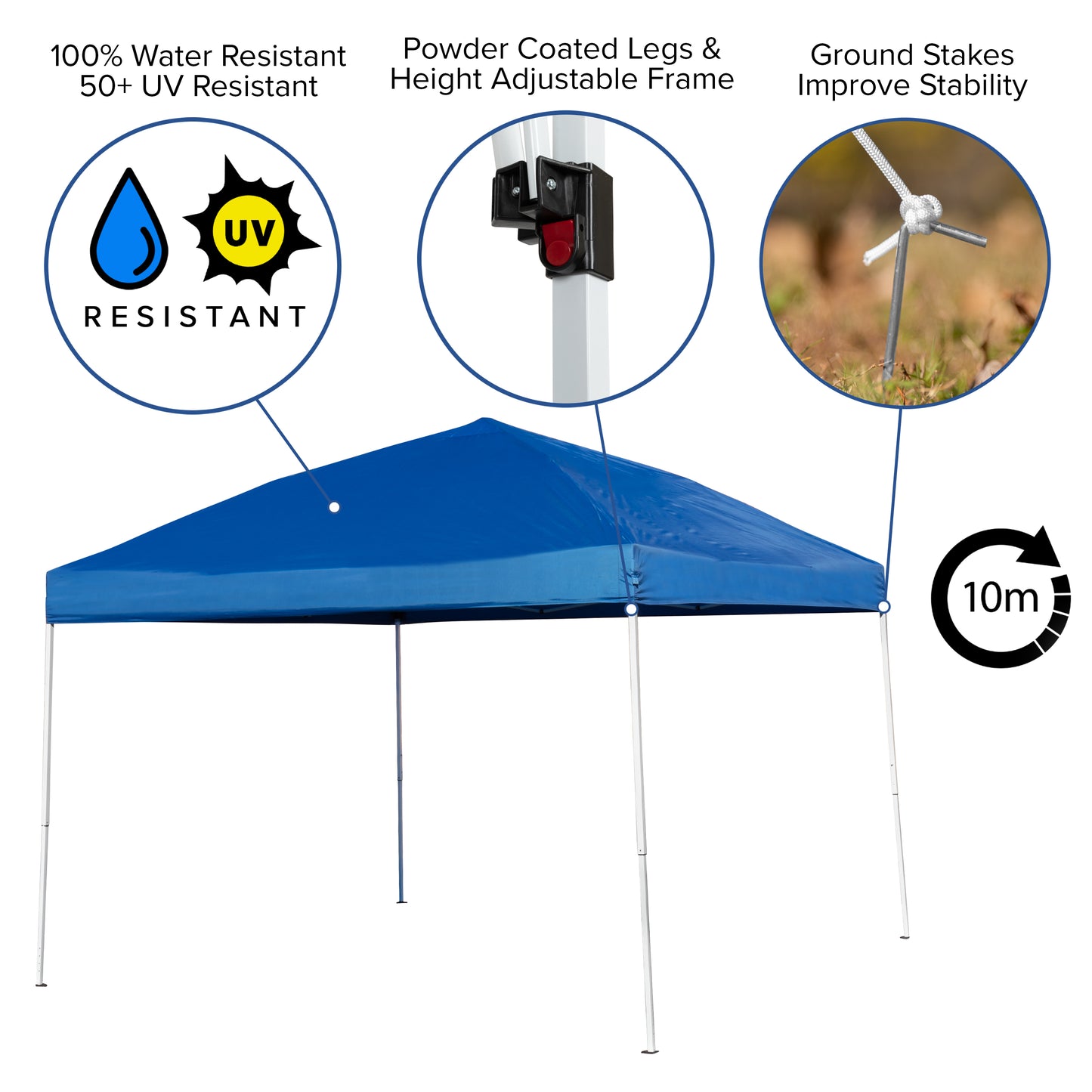 Otis 10'x10' Blue Pop Up Event Canopy Tent with Carry Bag and 6-Foot Bi-Fold Folding Table with Carrying Handle - Tailgate Tent Set Blue
