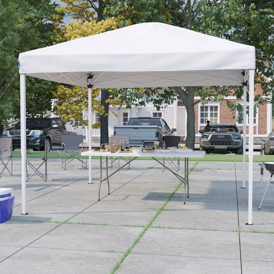 Otis 10'x10' White Pop Up Event Canopy Tent with Carry Bag and 6-Foot Bi-Fold Folding Table with Carrying Handle - Tailgate Tent Set White