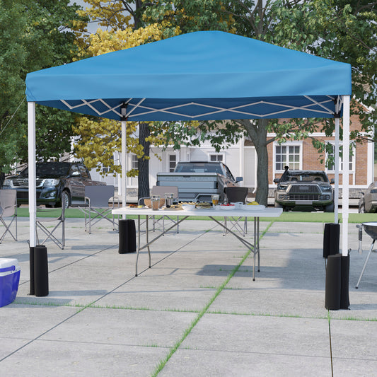 Otis 10'x10' Blue Pop Up Canopy Tent with Wheeled Case and 6-Foot Bi-Fold Folding Table with Carrying Handle - Tailgate Tent Set Blue