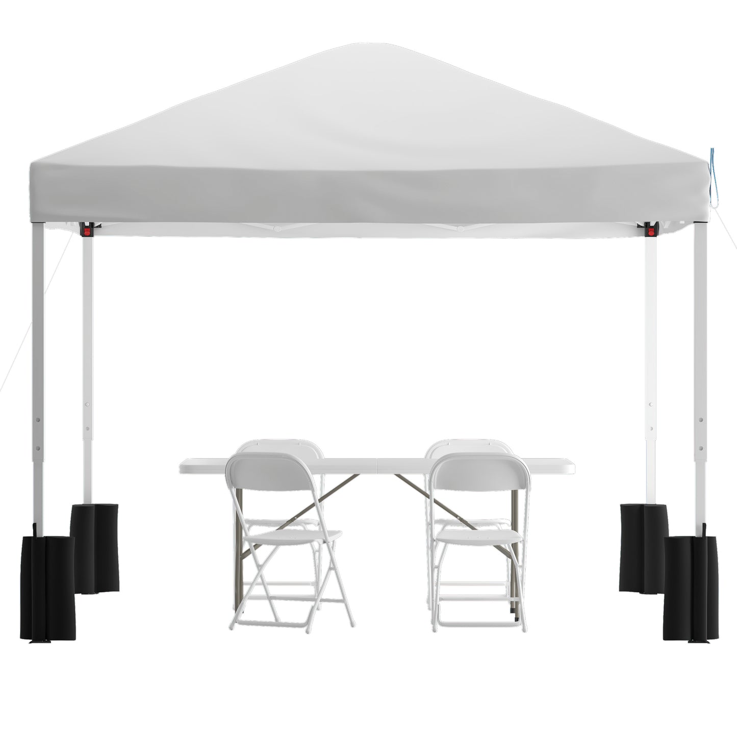 Otis 10'x10' White Pop Up Canopy Tent with Wheeled Case and 6-Foot Bi-Fold Folding Table with Carrying Handle - Tailgate Tent Set White