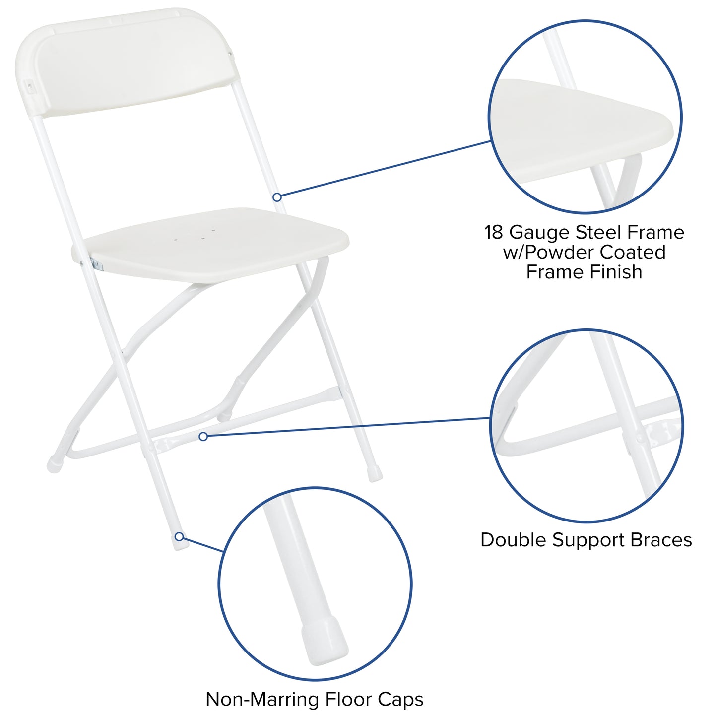 Otis Portable Tailgate/Event Tent Set - 8'x8' Blue Pop Up Canopy Tent, 6-Foot Bi-Fold Table, Set of 4 White Folding Chairs Blue