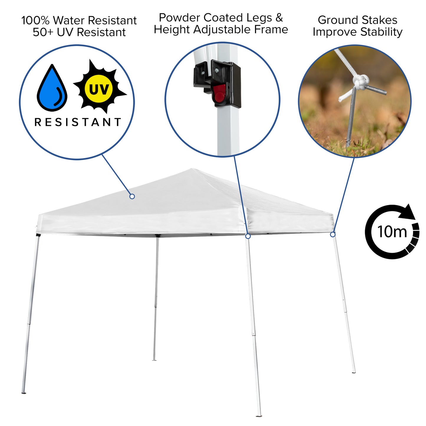 Otis Portable Tailgate/Event Tent Set - 8'x8' White Pop Up Canopy Tent, 6-Foot Bi-Fold Table, Set of 4 White Folding Chairs White