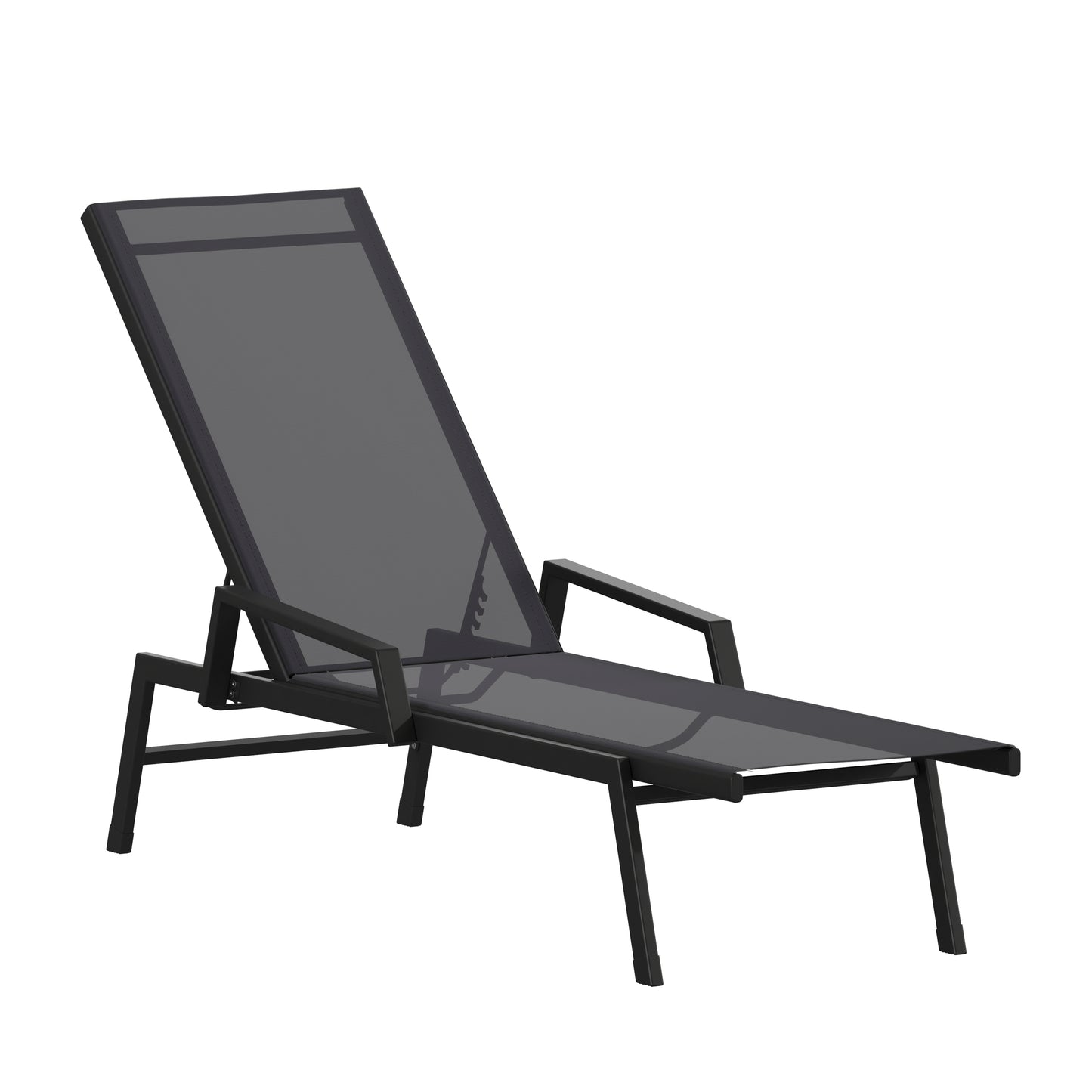 Brazos Adjustable Chaise Lounge Chair with Arms, All-Weather Outdoor Five-Position Recliner, Black/Black Black/Black