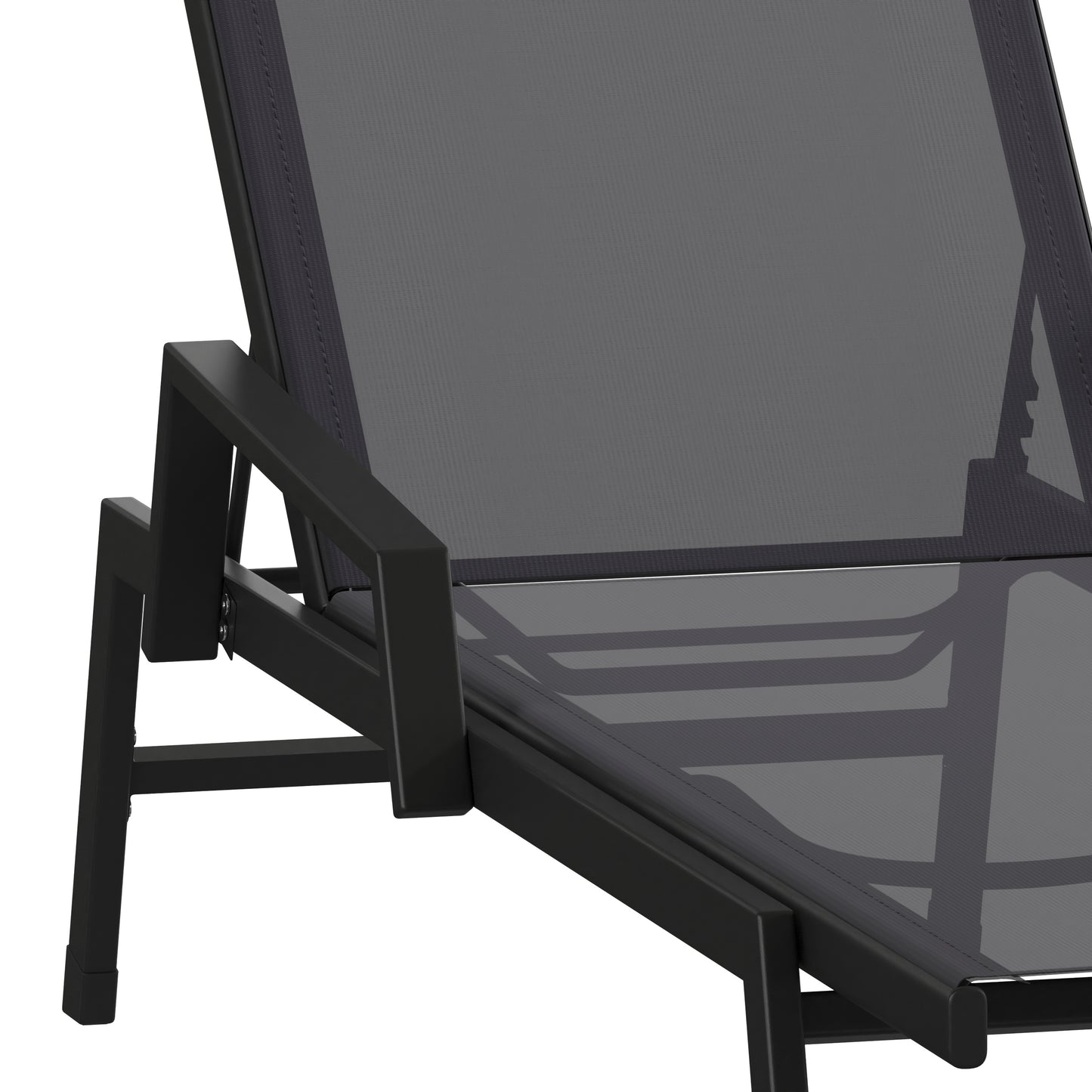 Brazos Adjustable Chaise Lounge Chair with Arms, All-Weather Outdoor Five-Position Recliner, Black/Black Black/Black