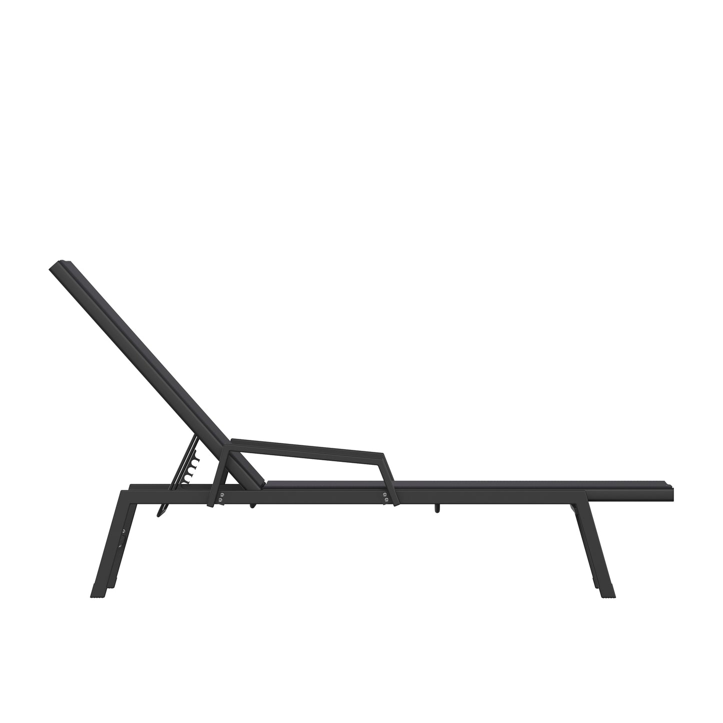 Brazos Adjustable Chaise Lounge Chair with Arms, All-Weather Outdoor Five-Position Recliner, Black/Black Black/Black
