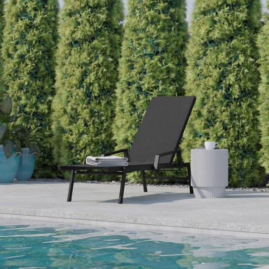 Brazos Adjustable Chaise Lounge Chair with Arms, All-Weather Outdoor Five-Position Recliner, Black/Black Black/Black