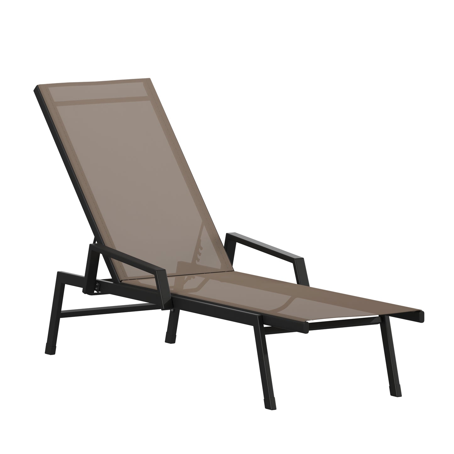 Brazos Adjustable Chaise Lounge Chair with Arms, All-Weather Outdoor Five-Position Recliner, Black/Brown Brown JJ-LC323-BLK-BR-GG