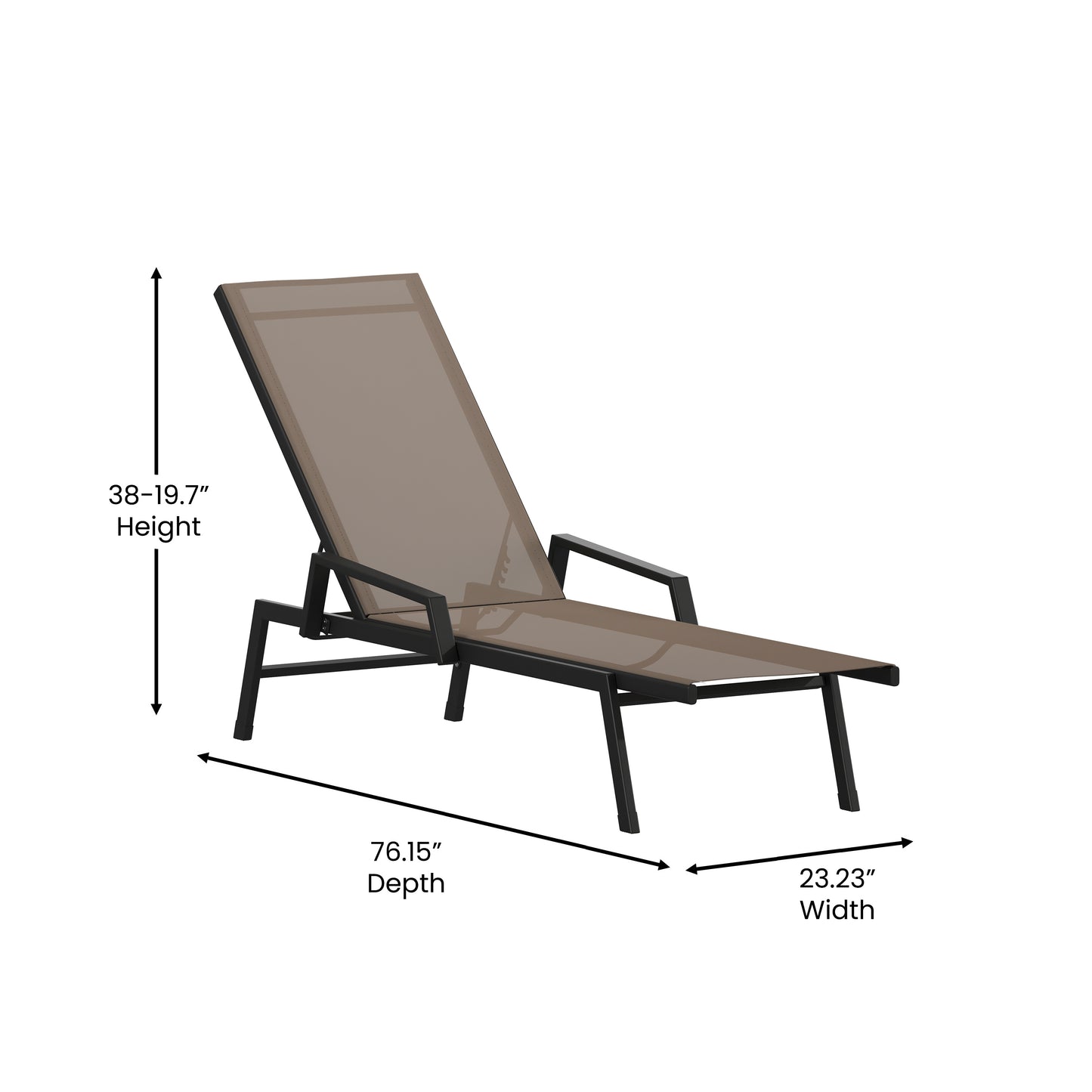Brazos Adjustable Chaise Lounge Chair with Arms, All-Weather Outdoor Five-Position Recliner, Black/Brown Brown JJ-LC323-BLK-BR-GG