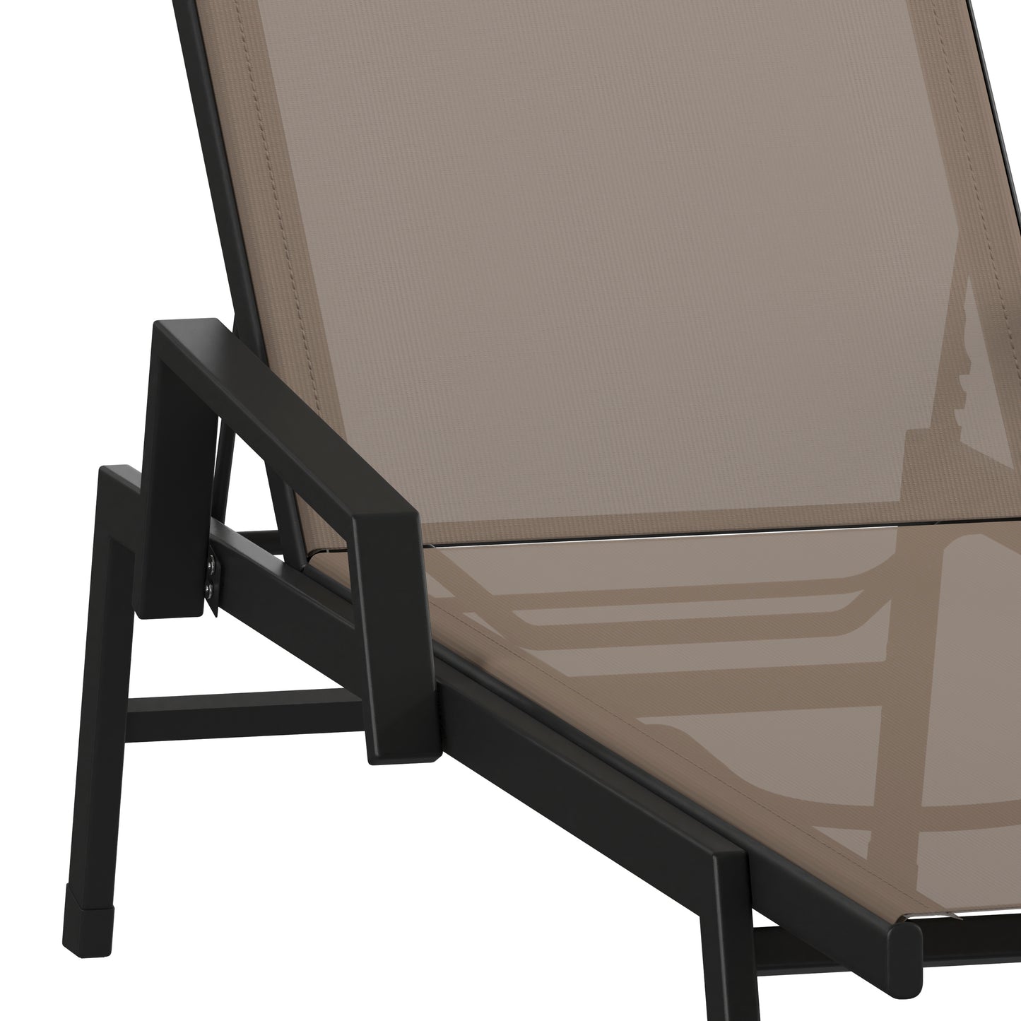Brazos Adjustable Chaise Lounge Chair with Arms, All-Weather Outdoor Five-Position Recliner, Black/Brown Brown JJ-LC323-BLK-BR-GG