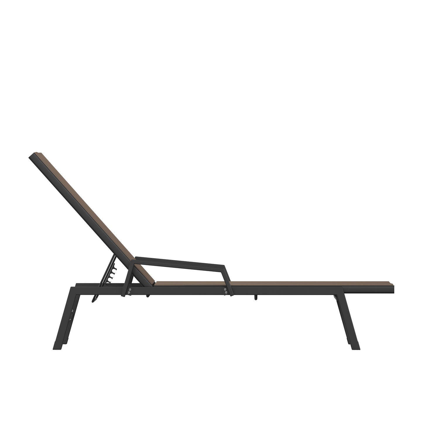 Brazos Adjustable Chaise Lounge Chair with Arms, All-Weather Outdoor Five-Position Recliner, Black/Brown Brown JJ-LC323-BLK-BR-GG
