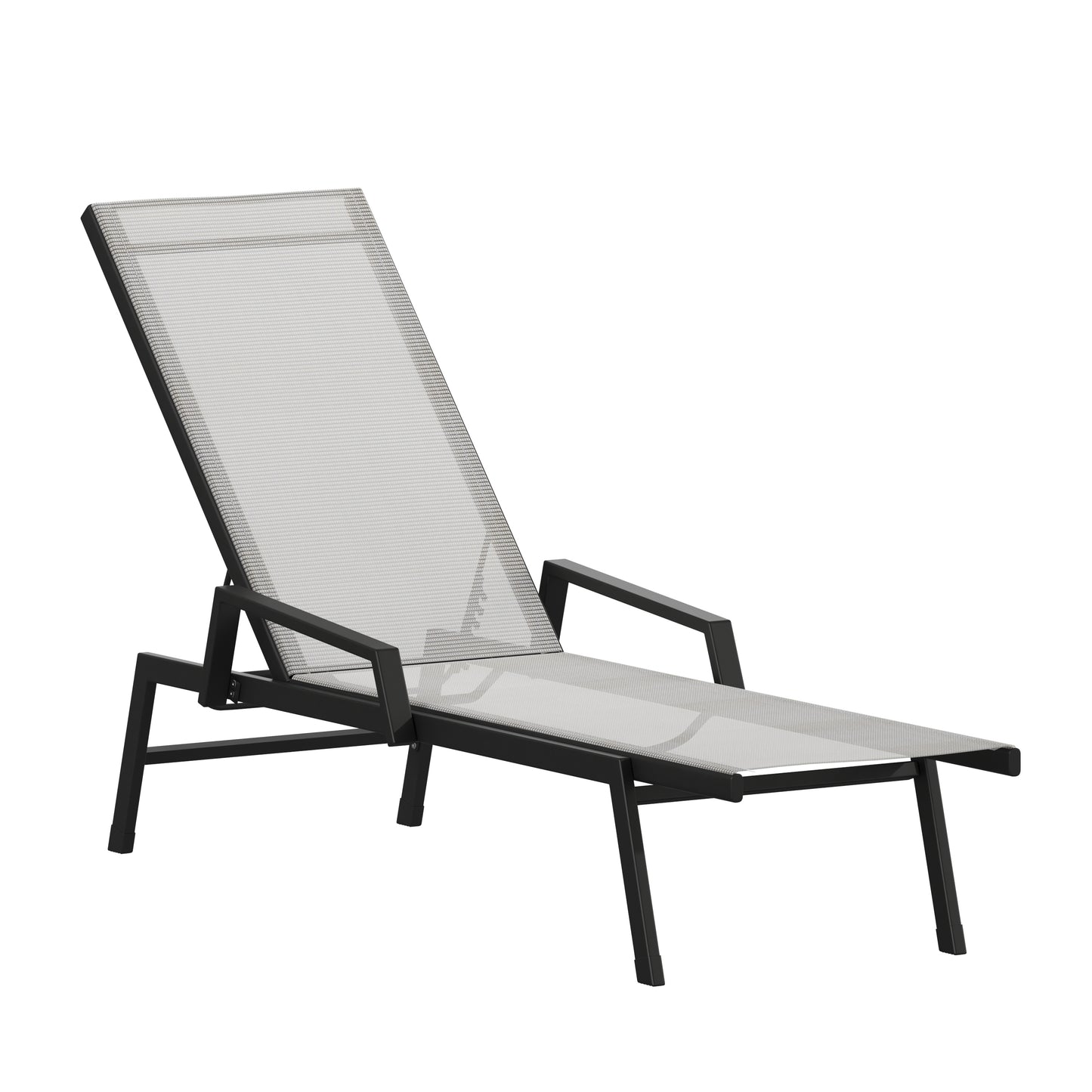 Brazos Adjustable Chaise Lounge Chair with Arms, All-Weather Outdoor Five-Position Recliner, Black/Gray Gray