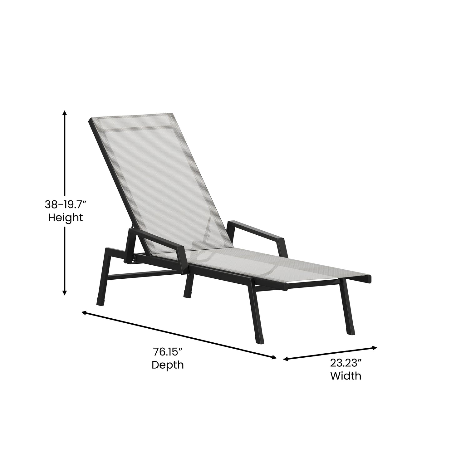 Brazos Adjustable Chaise Lounge Chair with Arms, All-Weather Outdoor Five-Position Recliner, Black/Gray Gray