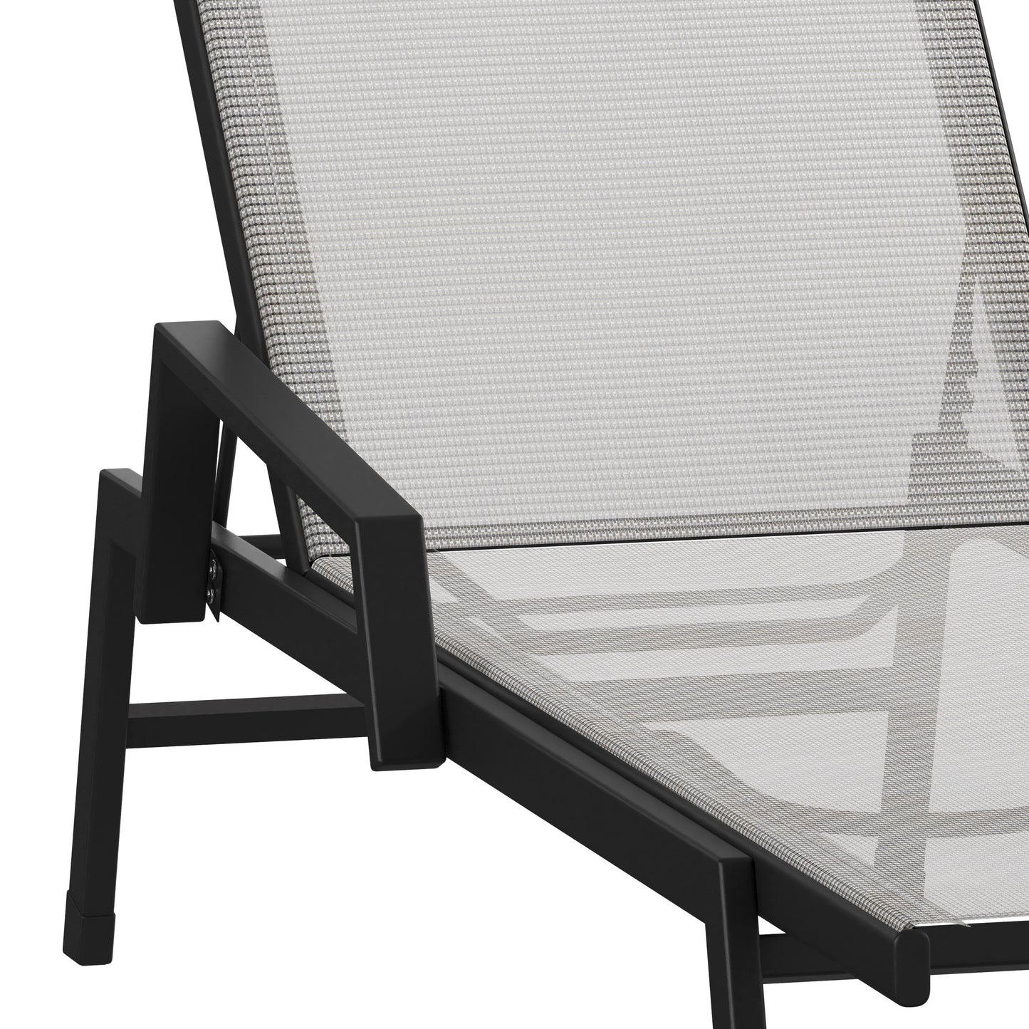Brazos Adjustable Chaise Lounge Chair with Arms, All-Weather Outdoor Five-Position Recliner, Black/Gray Gray