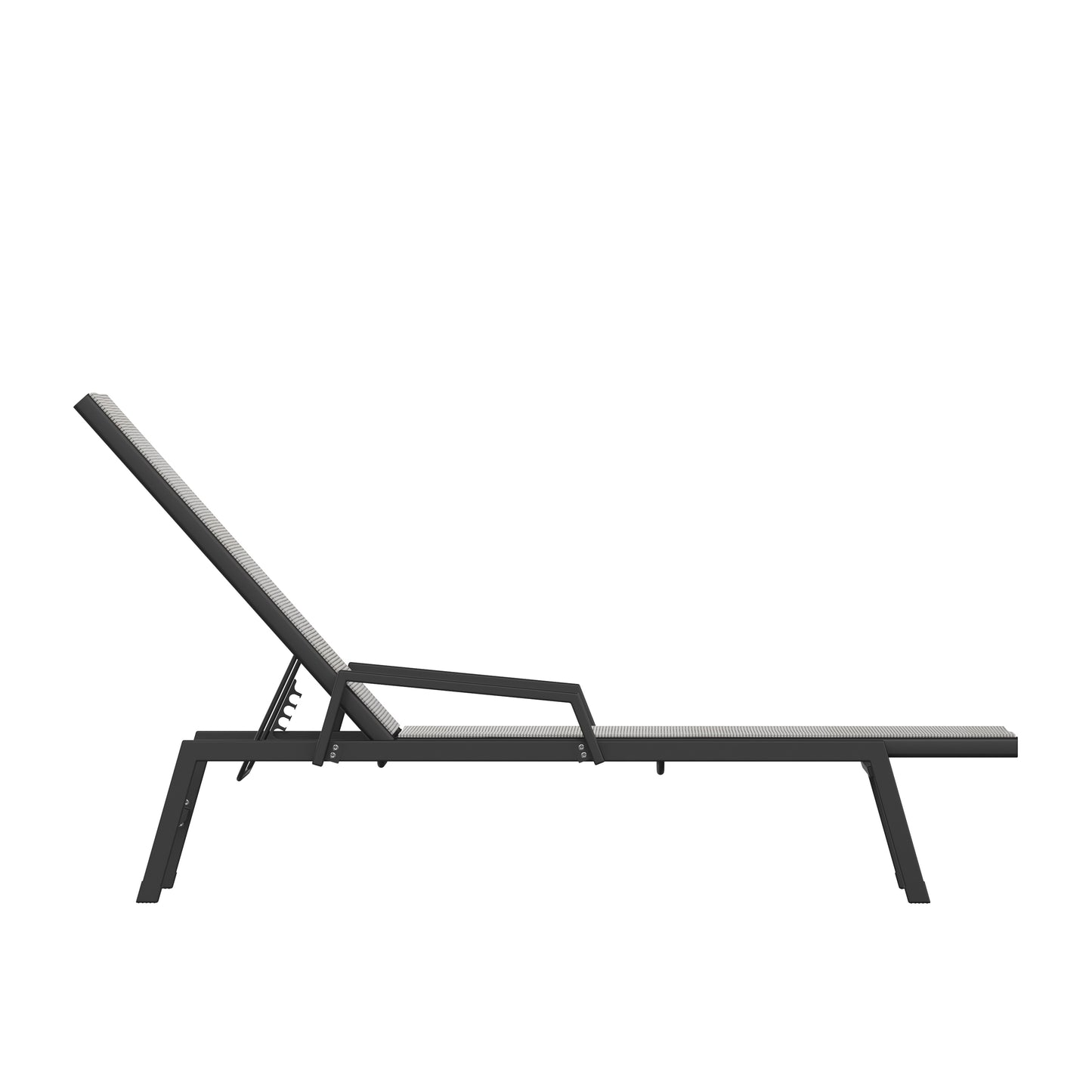 Brazos Adjustable Chaise Lounge Chair with Arms, All-Weather Outdoor Five-Position Recliner, Black/Gray Gray