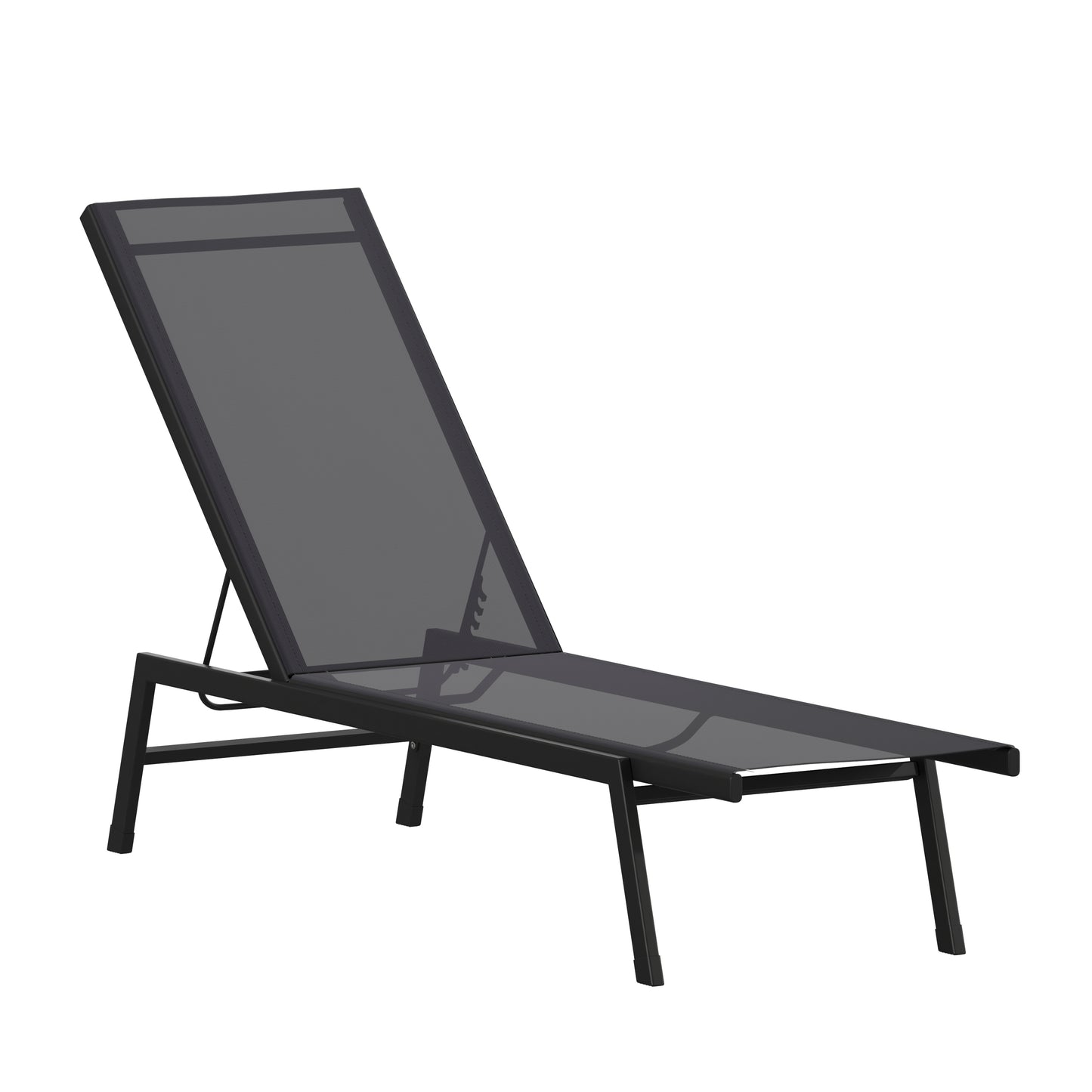 Brazos Adjustable Chaise Lounge Chair, Outdoor Five-Position Recliner, All Weather, Black/Black Black