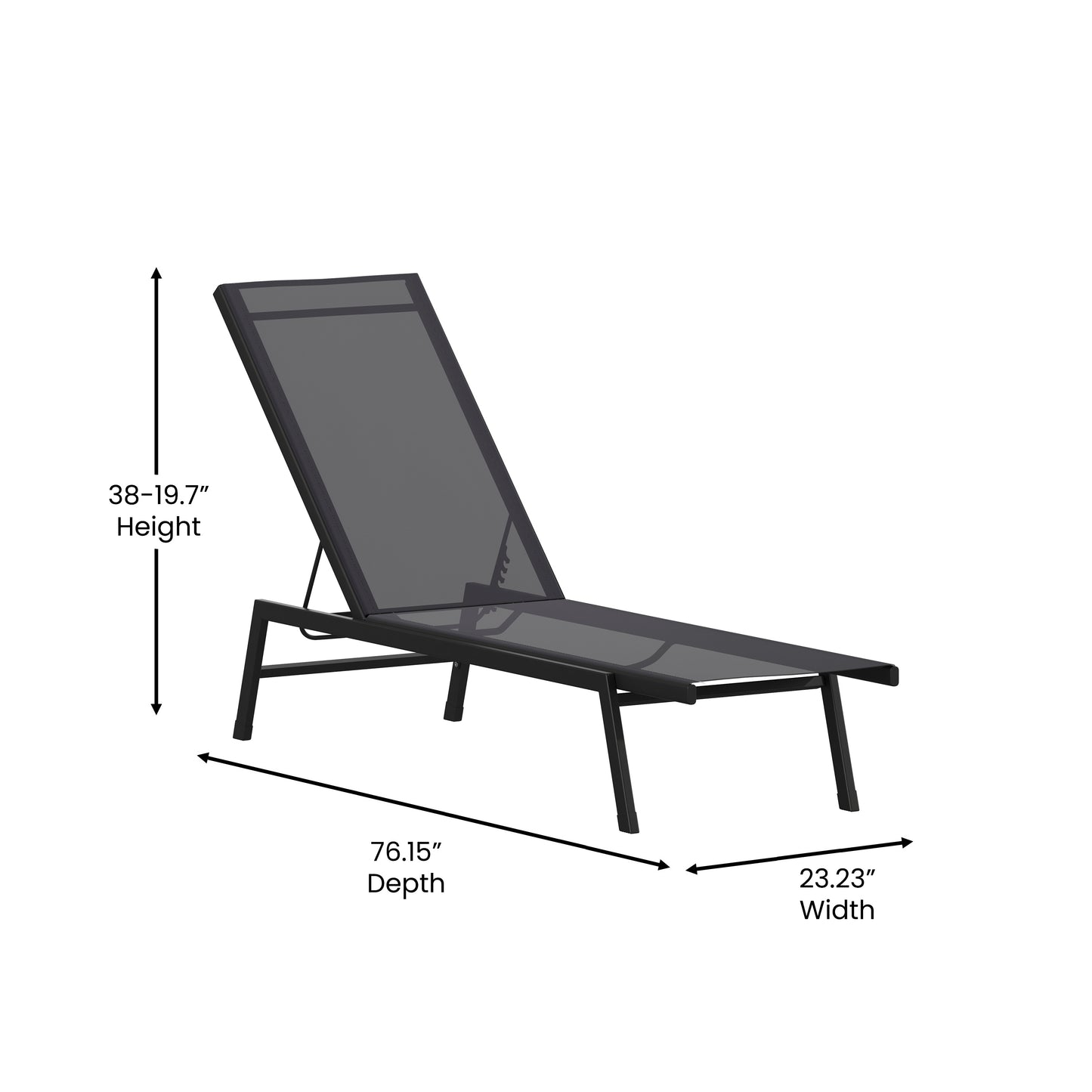 Brazos Adjustable Chaise Lounge Chair, Outdoor Five-Position Recliner, All Weather, Black/Black Black