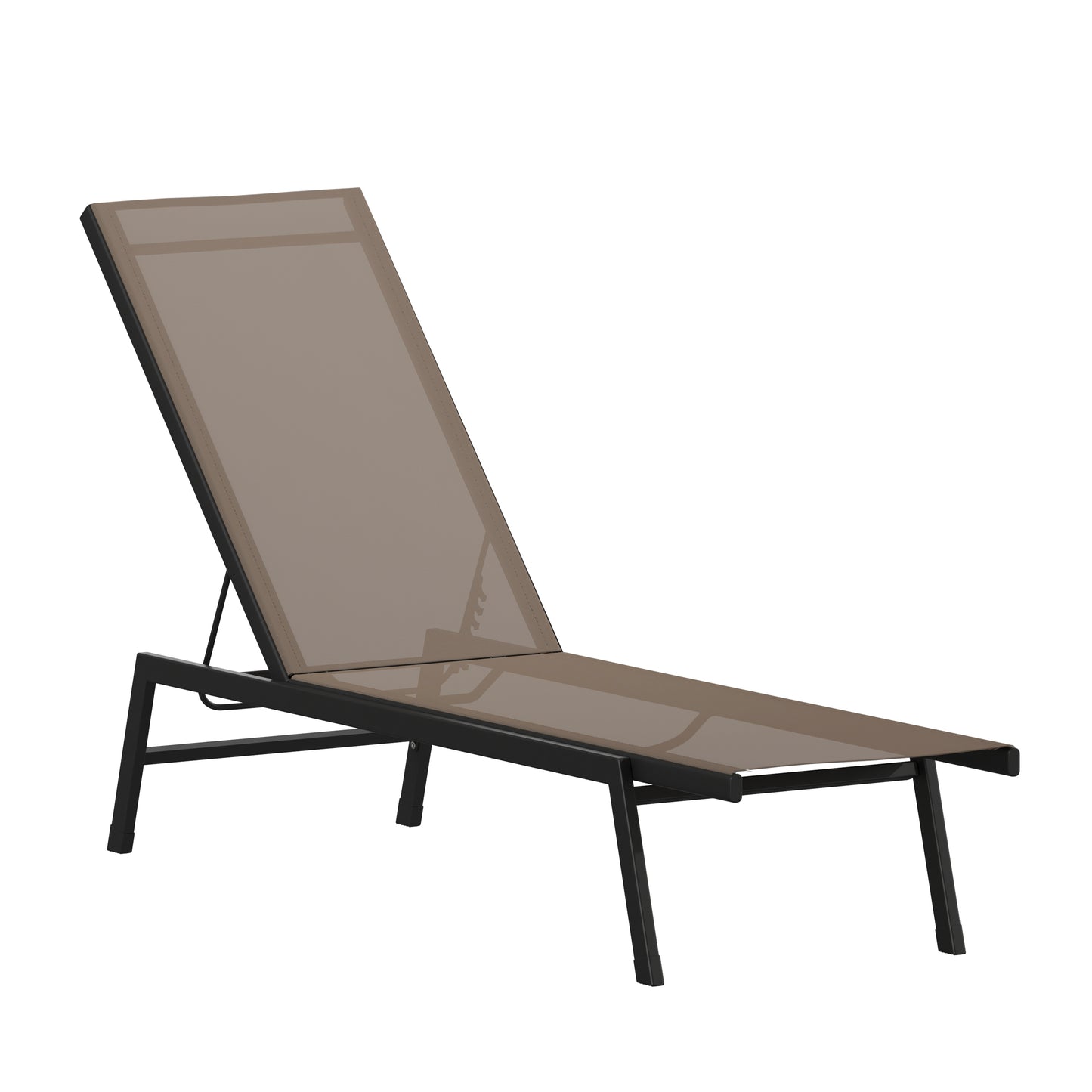Brazos Adjustable Chaise Lounge Chair, Outdoor Five-Position Recliner, All Weather, Black/Brown Brown JJ-LC326-BLK-BR-GG