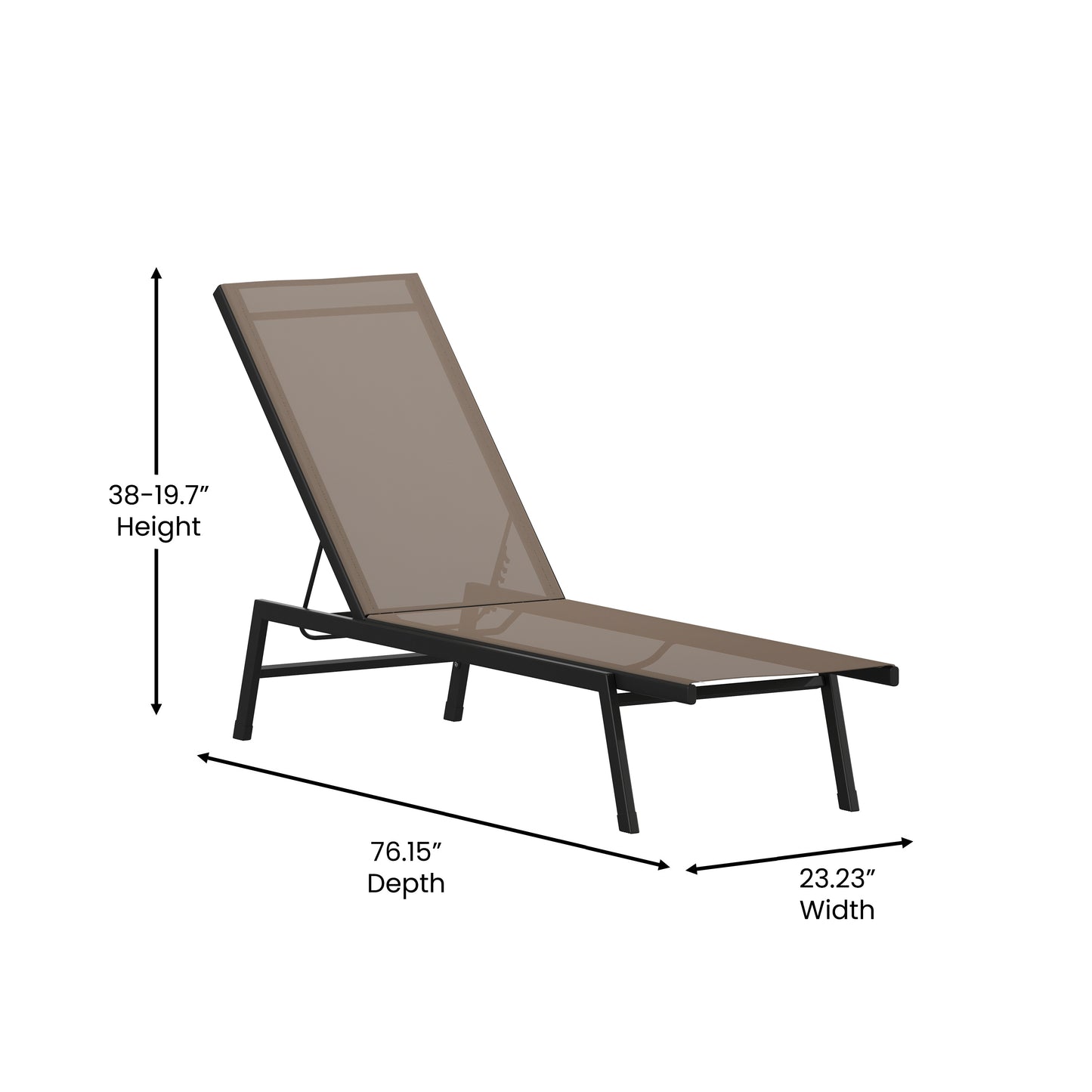Brazos Adjustable Chaise Lounge Chair, Outdoor Five-Position Recliner, All Weather, Black/Brown Brown JJ-LC326-BLK-BR-GG