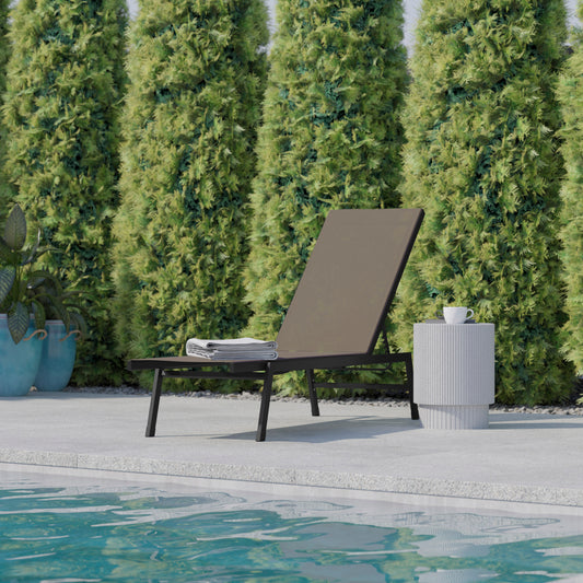 Brazos Adjustable Chaise Lounge Chair, Outdoor Five-Position Recliner, All Weather, Black/Brown Brown