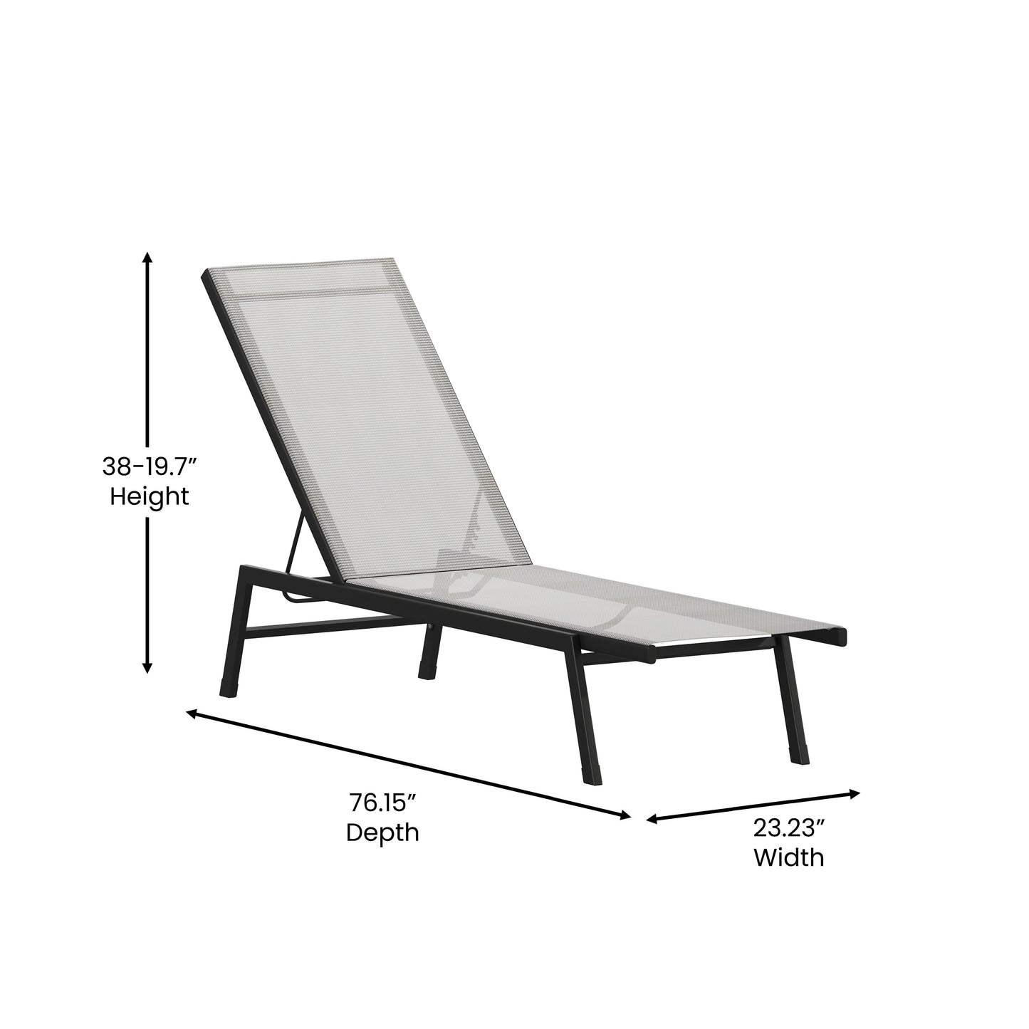 Brazos Adjustable Chaise Lounge Chair, Outdoor Five-Position Recliner, All Weather, Black/Gray Gray