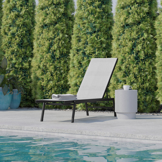 Brazos Adjustable Chaise Lounge Chair, Outdoor Five-Position Recliner, All Weather, Black/Gray Gray