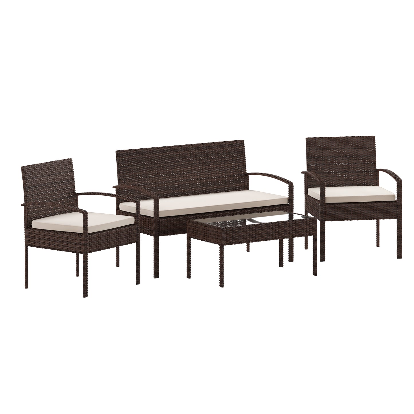Aransas Series 4 Piece Brown Patio Set with Steel Frame and Beige Cushions Beige Cushions/Brown Frame