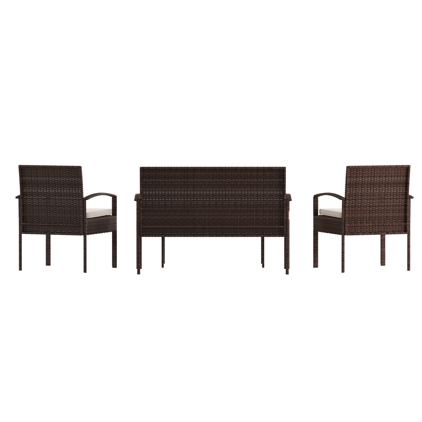 Aransas Series 4 Piece Brown Patio Set with Steel Frame and Beige Cushions Beige Cushions/Brown Frame