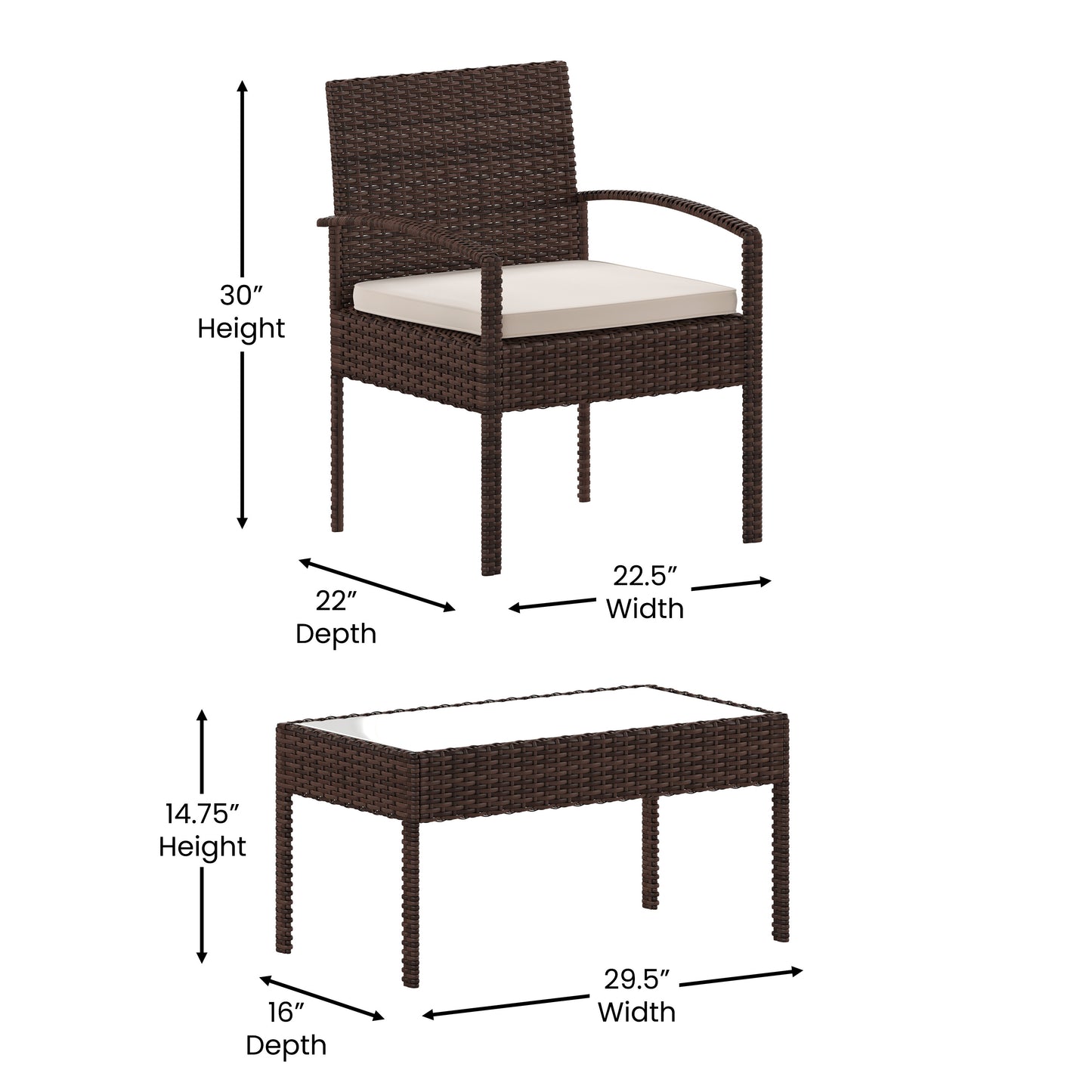 Aransas Series 4 Piece Brown Patio Set with Steel Frame and Beige Cushions Beige Cushions/Brown Frame