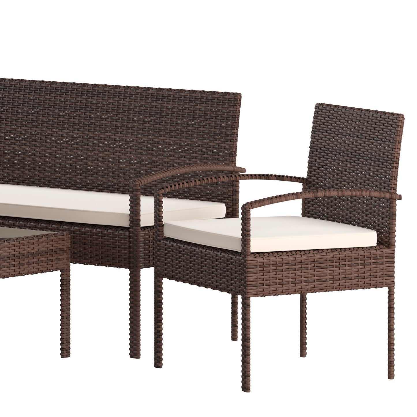 Aransas Series 4 Piece Brown Patio Set with Steel Frame and Beige Cushions Beige Cushions/Brown Frame